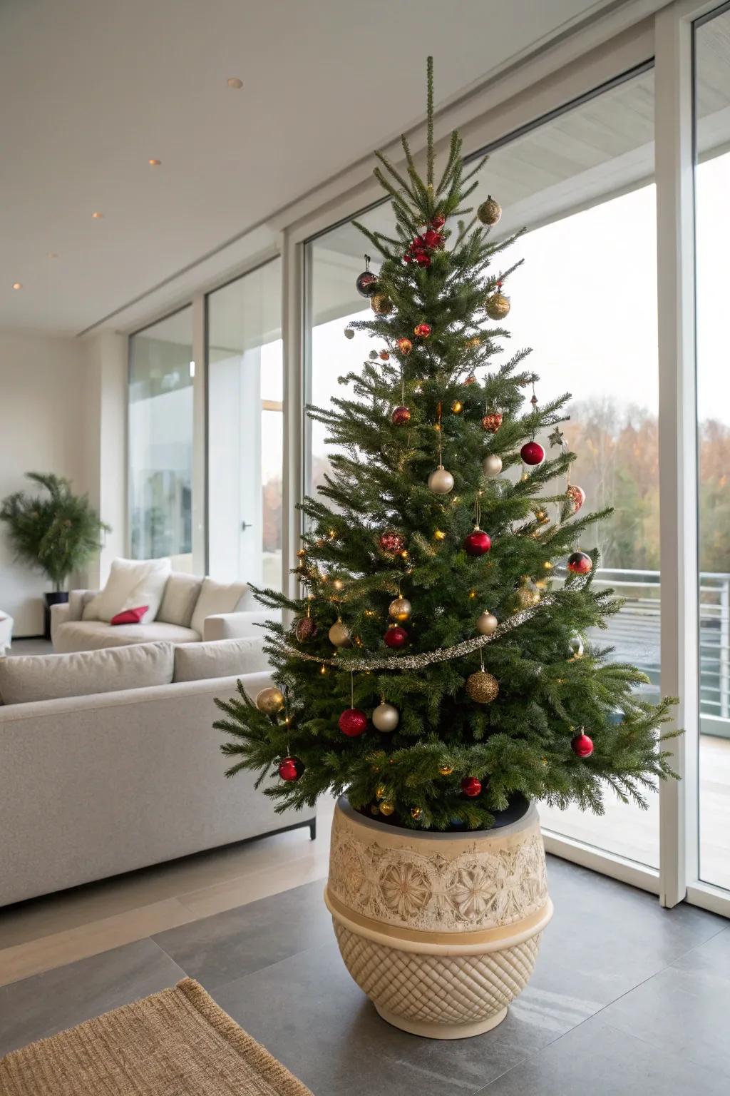 A jardiniere introduces sophistication and elevation to your tree.