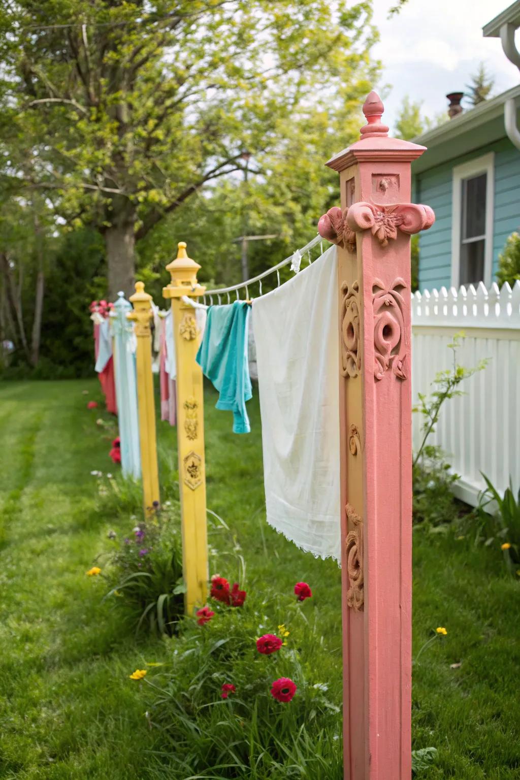 Add brightness to your clothesline with pigment-enhanced posts and brackets.