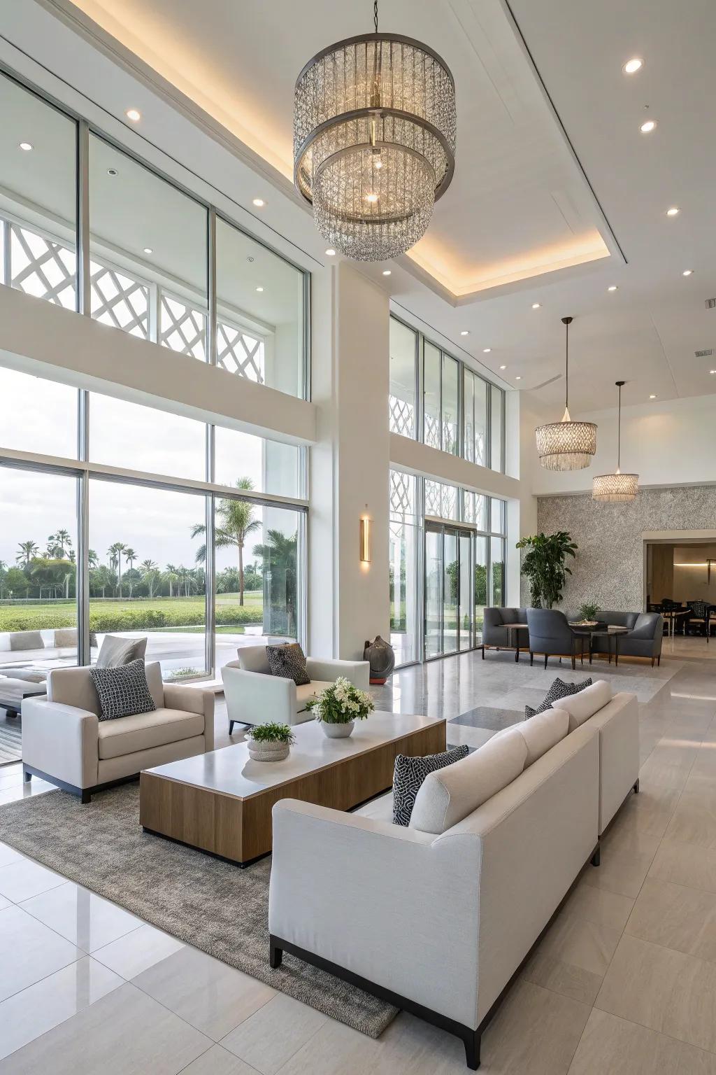 Contemporary simplicity featuring streamlined furniture in a clubhouse.