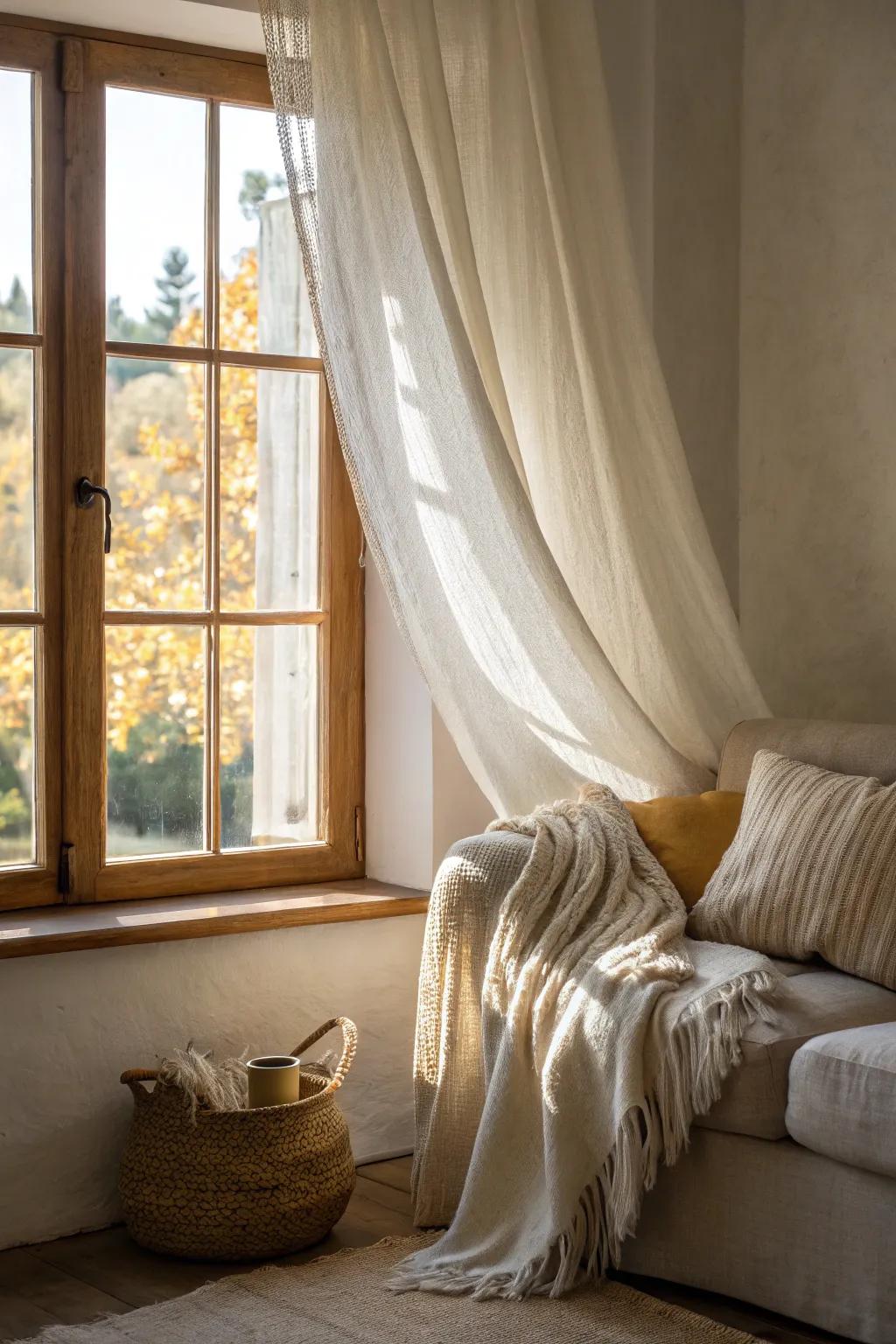 Airy, light textiles cultivate a breezy, coastal essence.