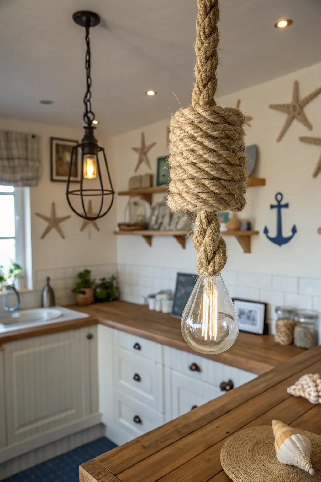 Cord fixtures deliver a hint of nautical escapades to your kitchen.