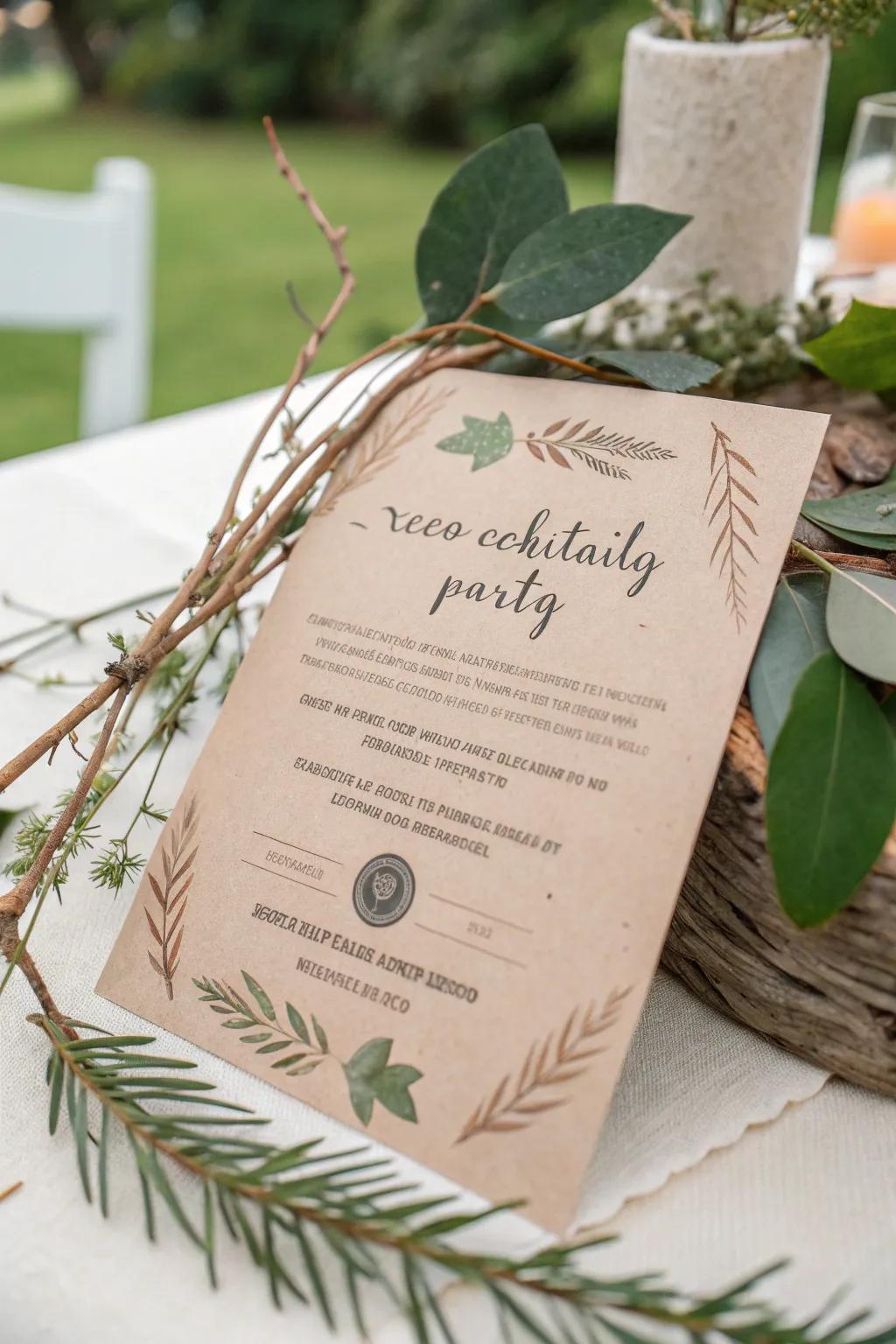 Embrace sustainability through chic, eco-friendly cocktail celebration invites.