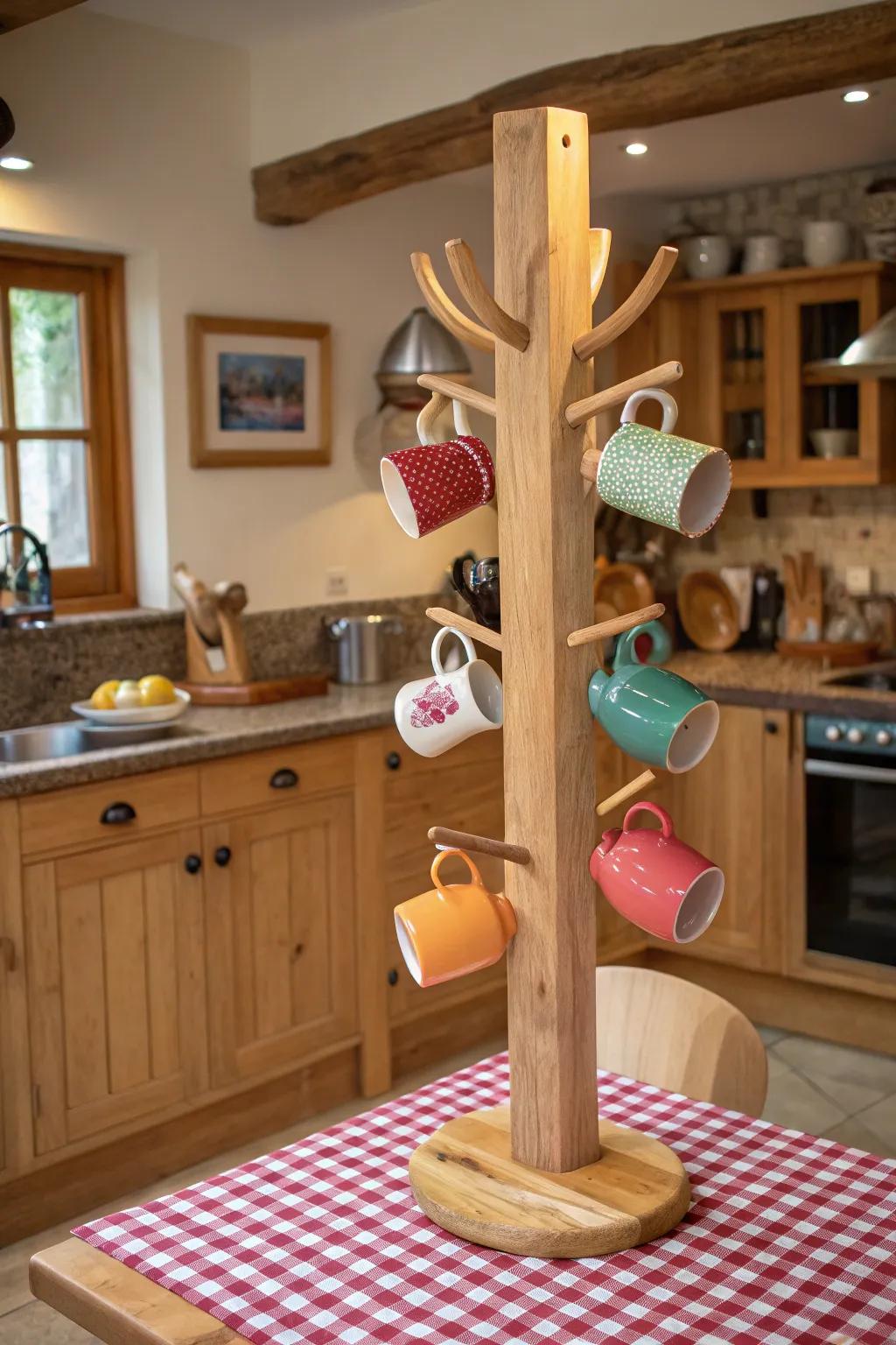 A mug display showing a vibrant mug assortment.