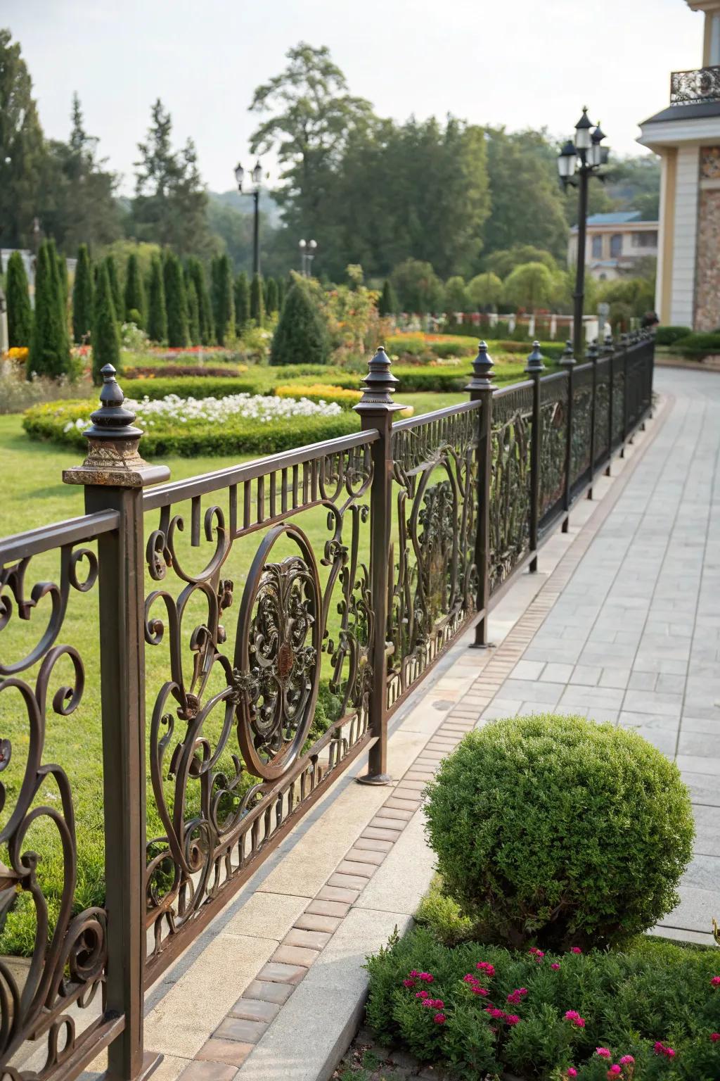 Ornamented metallic fencing adds a touch of elegance.