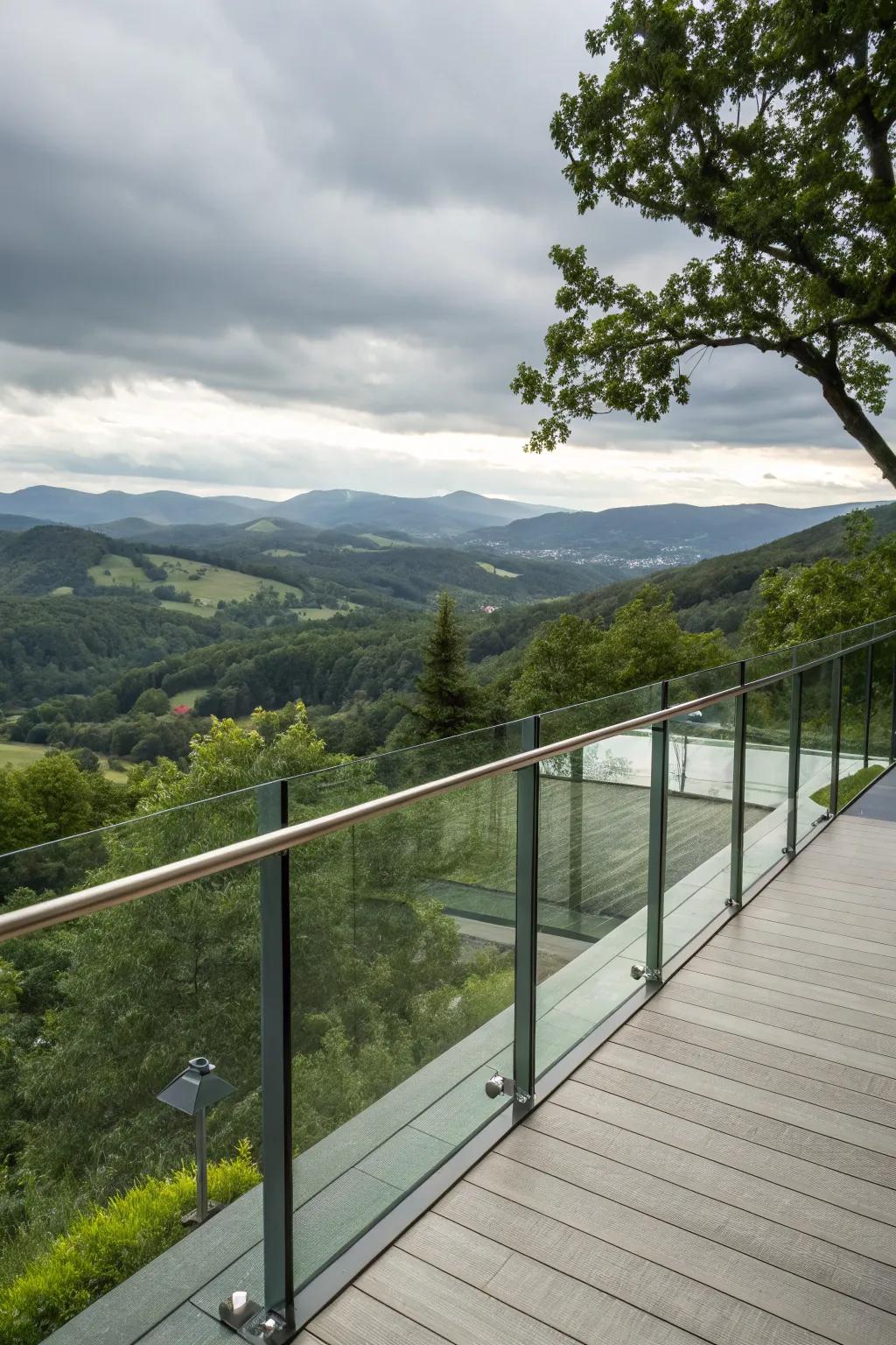 Clear railings offer safety while spotlighting remarkable scenery.