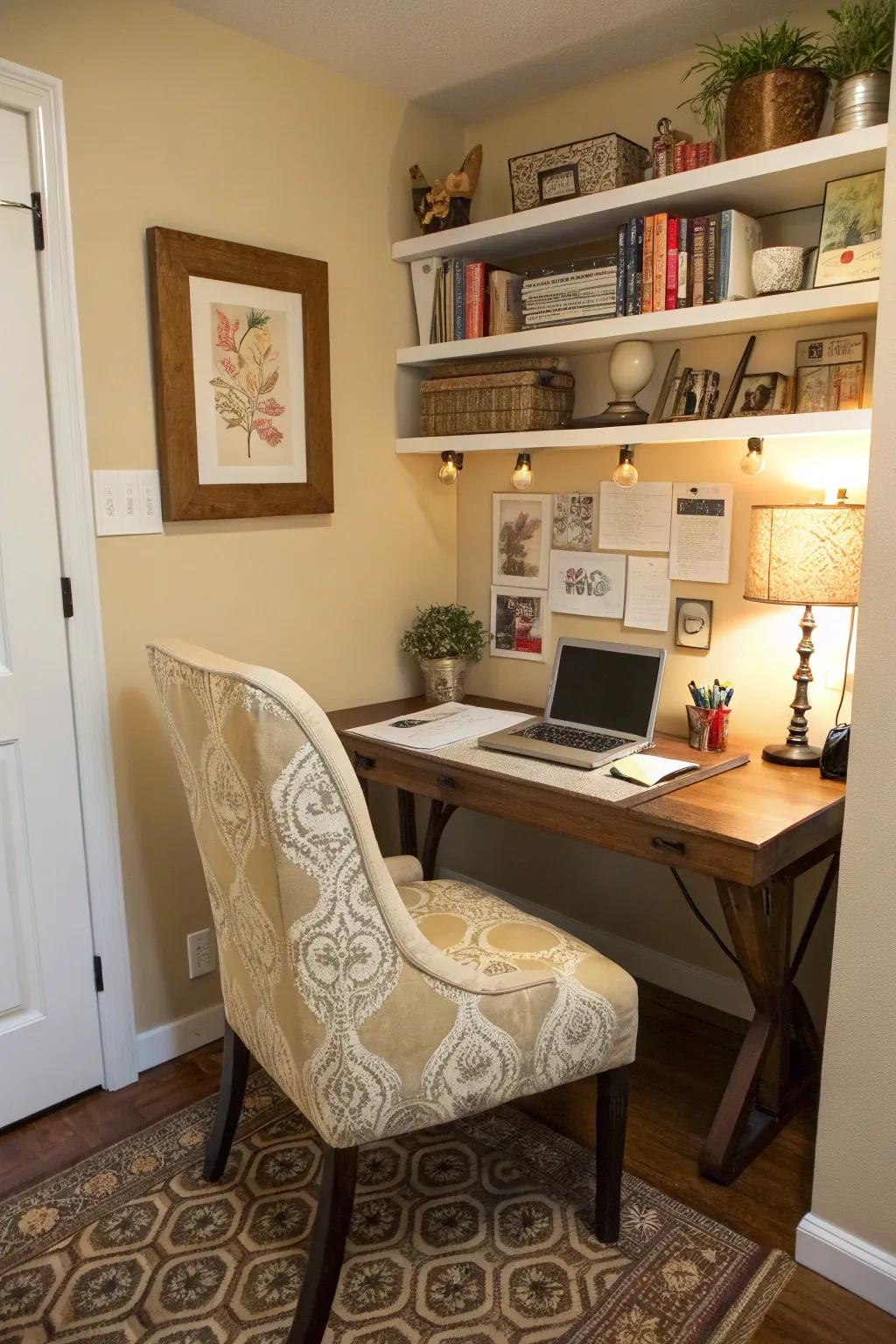 With a small desk, you can create a functional workspace in the corner.