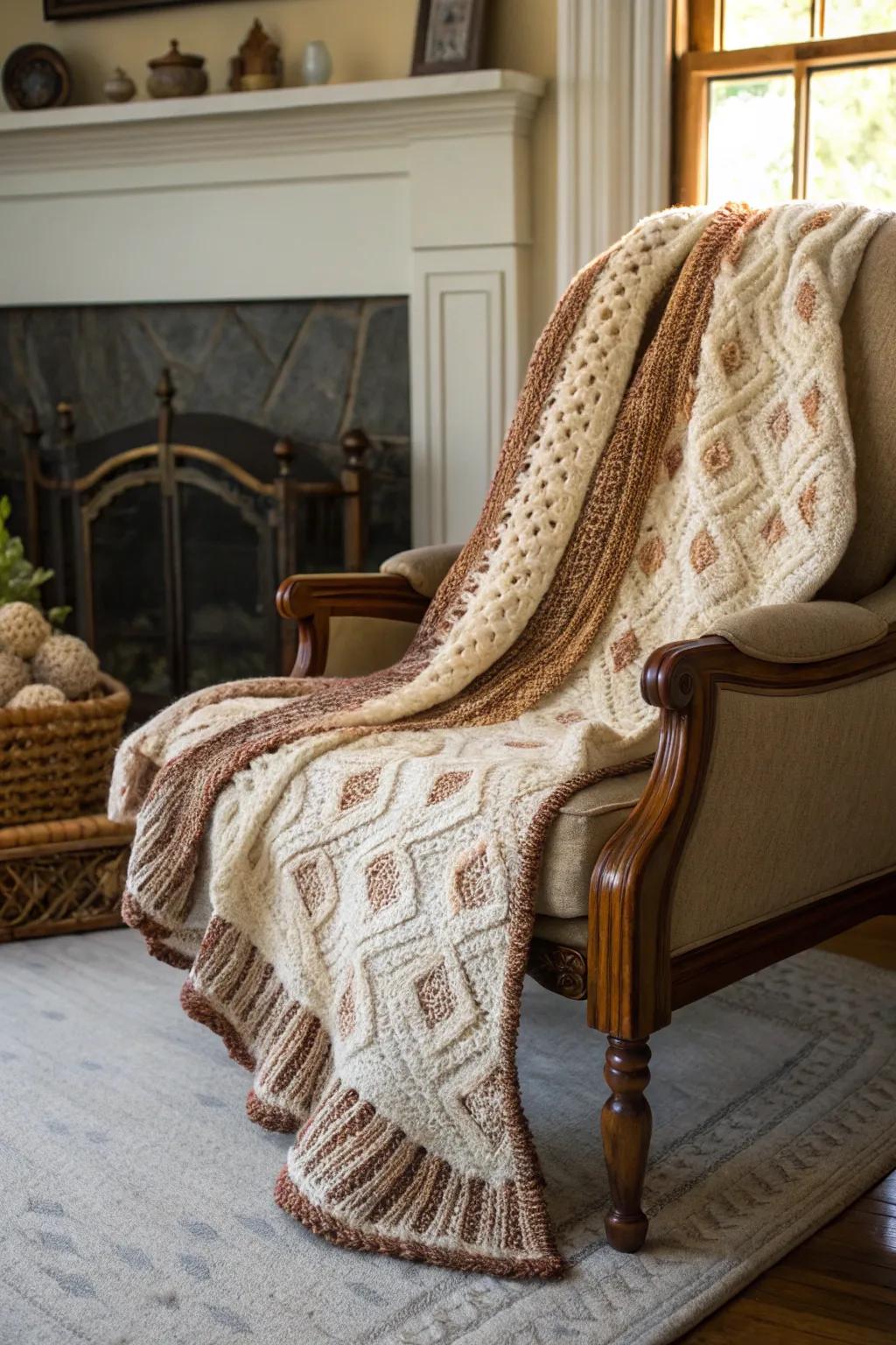 Hand-looped blankets offer comfort and warmth.