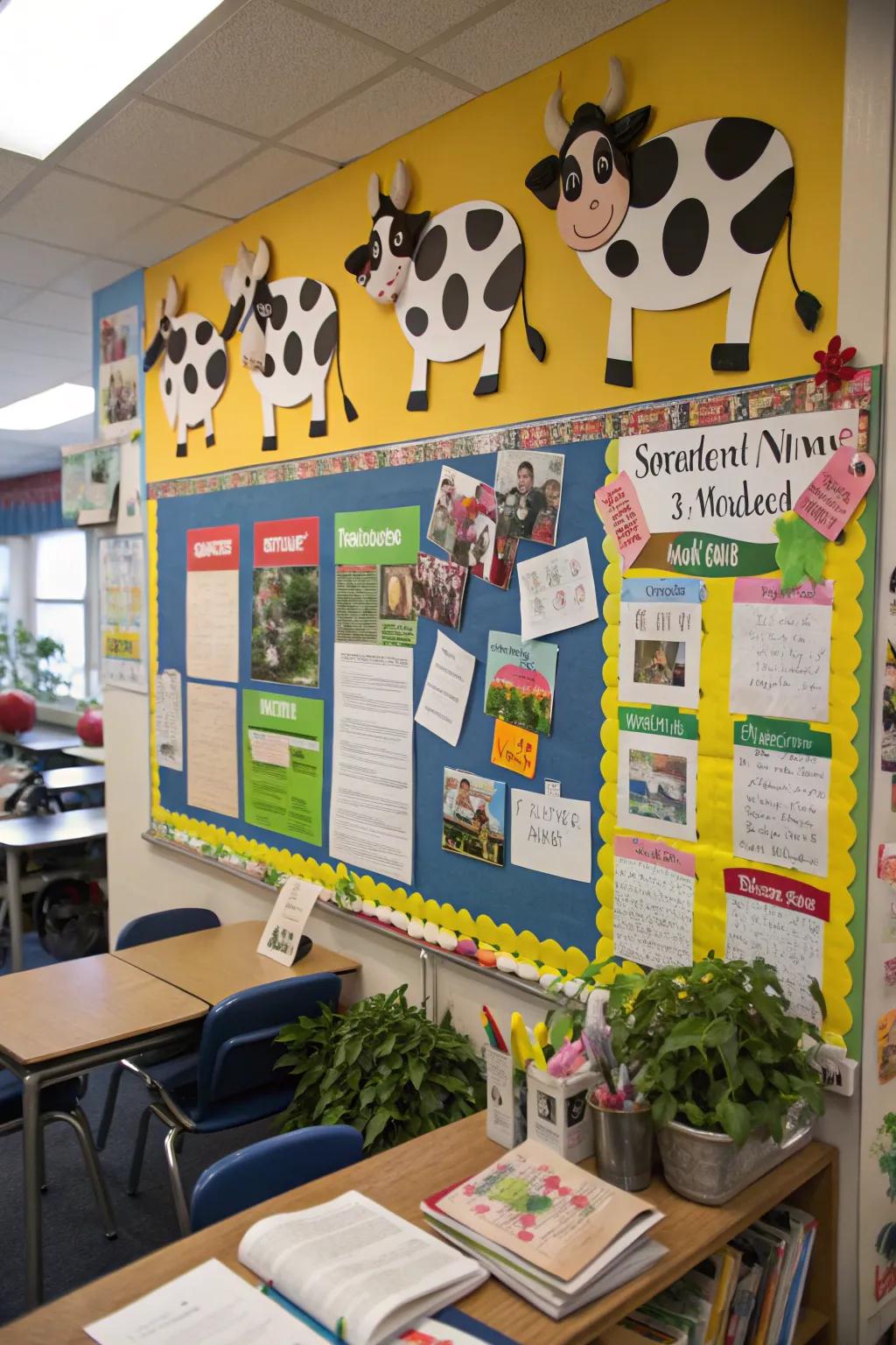 A 'News from the Pasture' board for sharing classroom news
