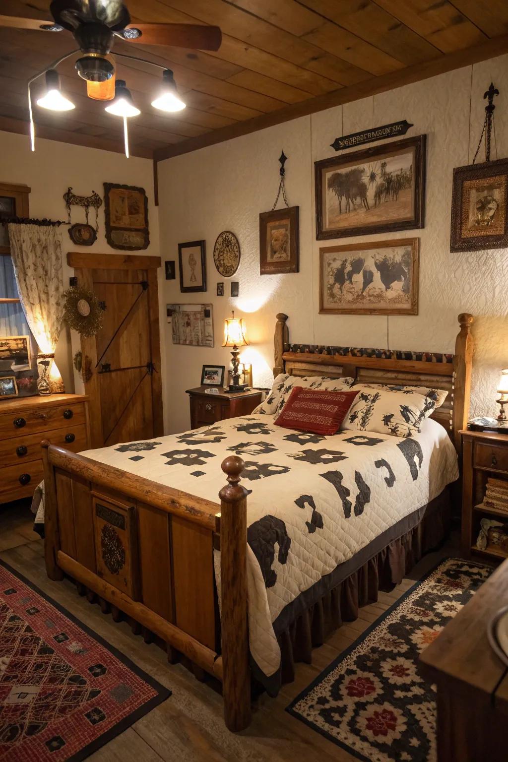 A Rustic-themed room beautifully complements wild animal pattern decor.