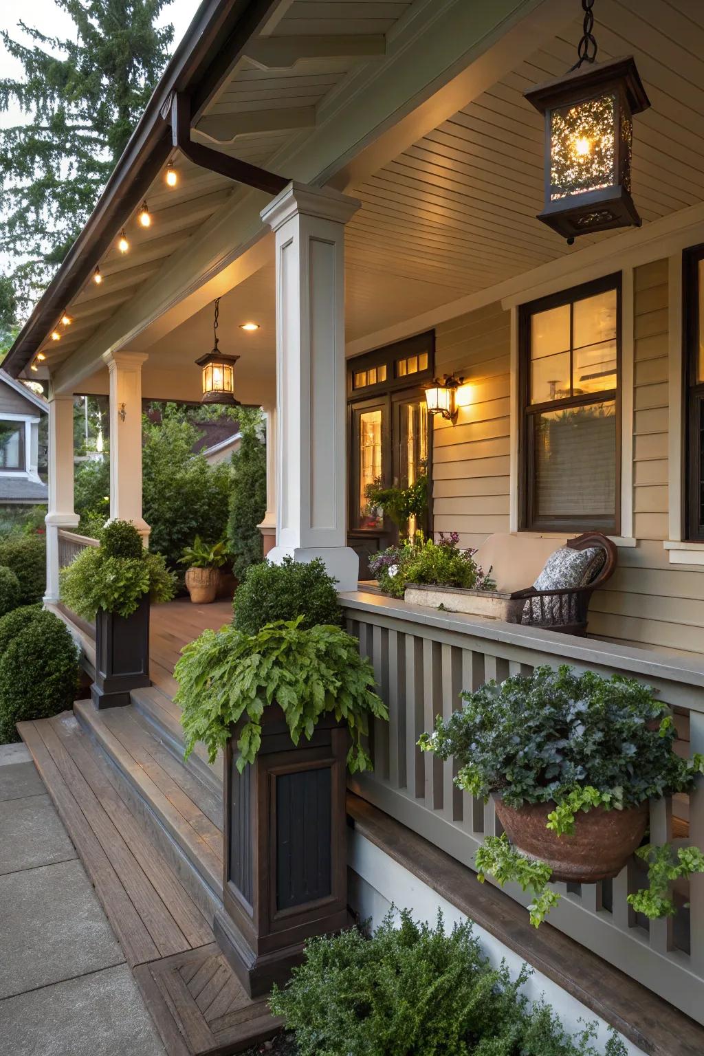 Symmetry imparts a sense of order and sophistication to the porch.