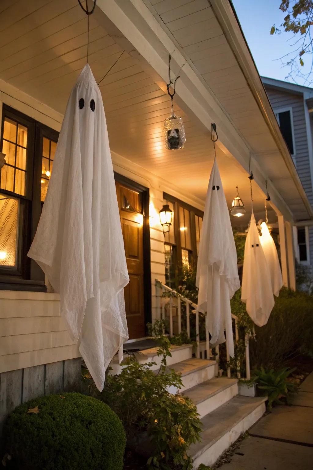 Swaying ghost figures add a spectral touch.