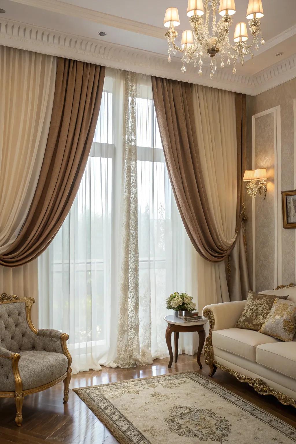 Layered drapes enrich any space with dimension and elegance.