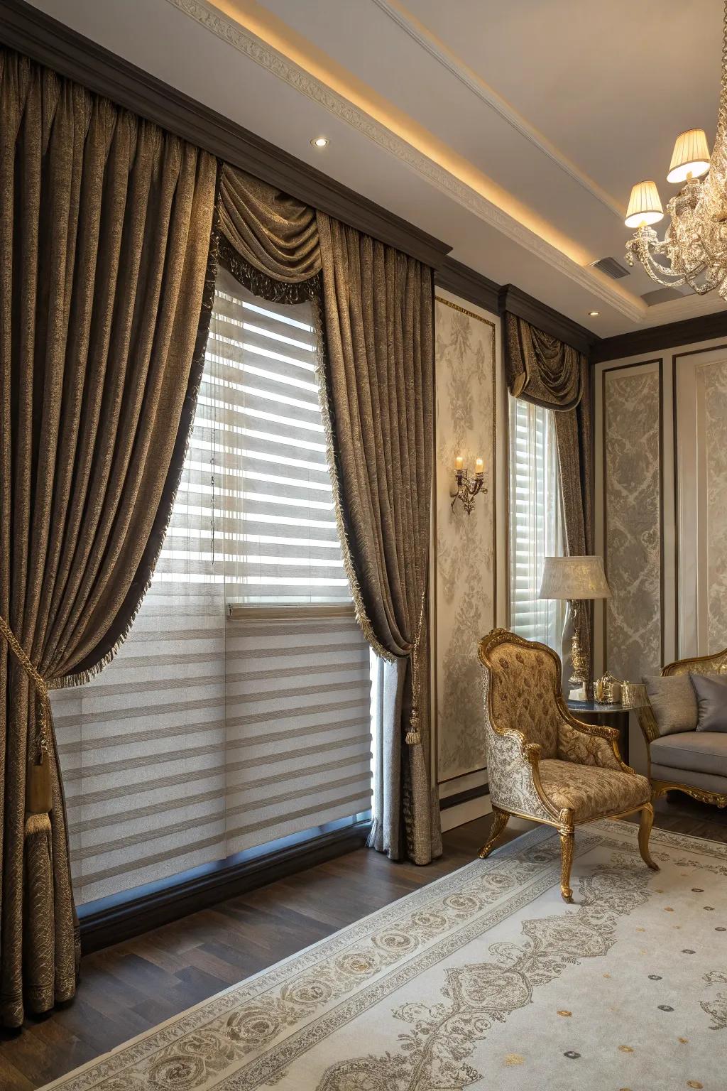 Superimposed fabrics incorporate magnitude and elegance into any setting.