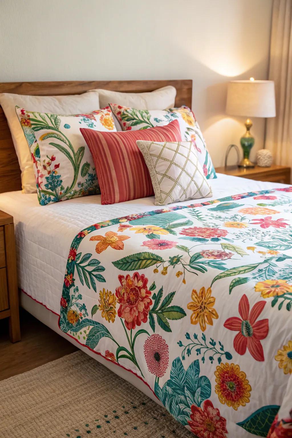 Dynamic bedding revitalizes the bedroom.