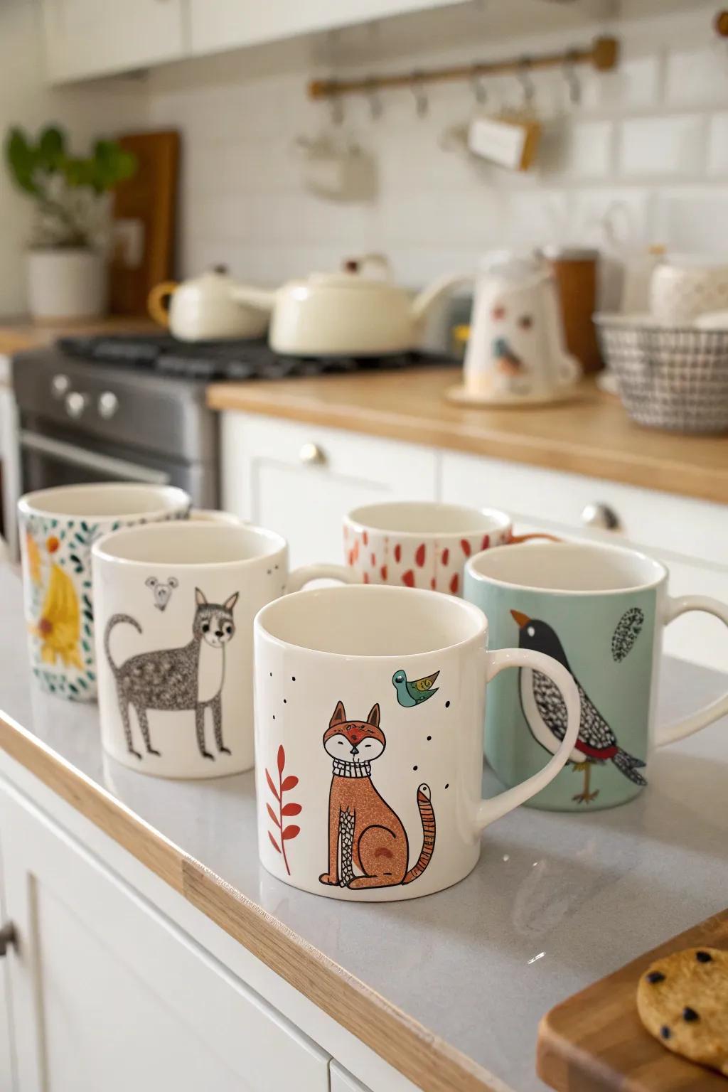 Brighten your mornings with cheerful ceramic mugs.
