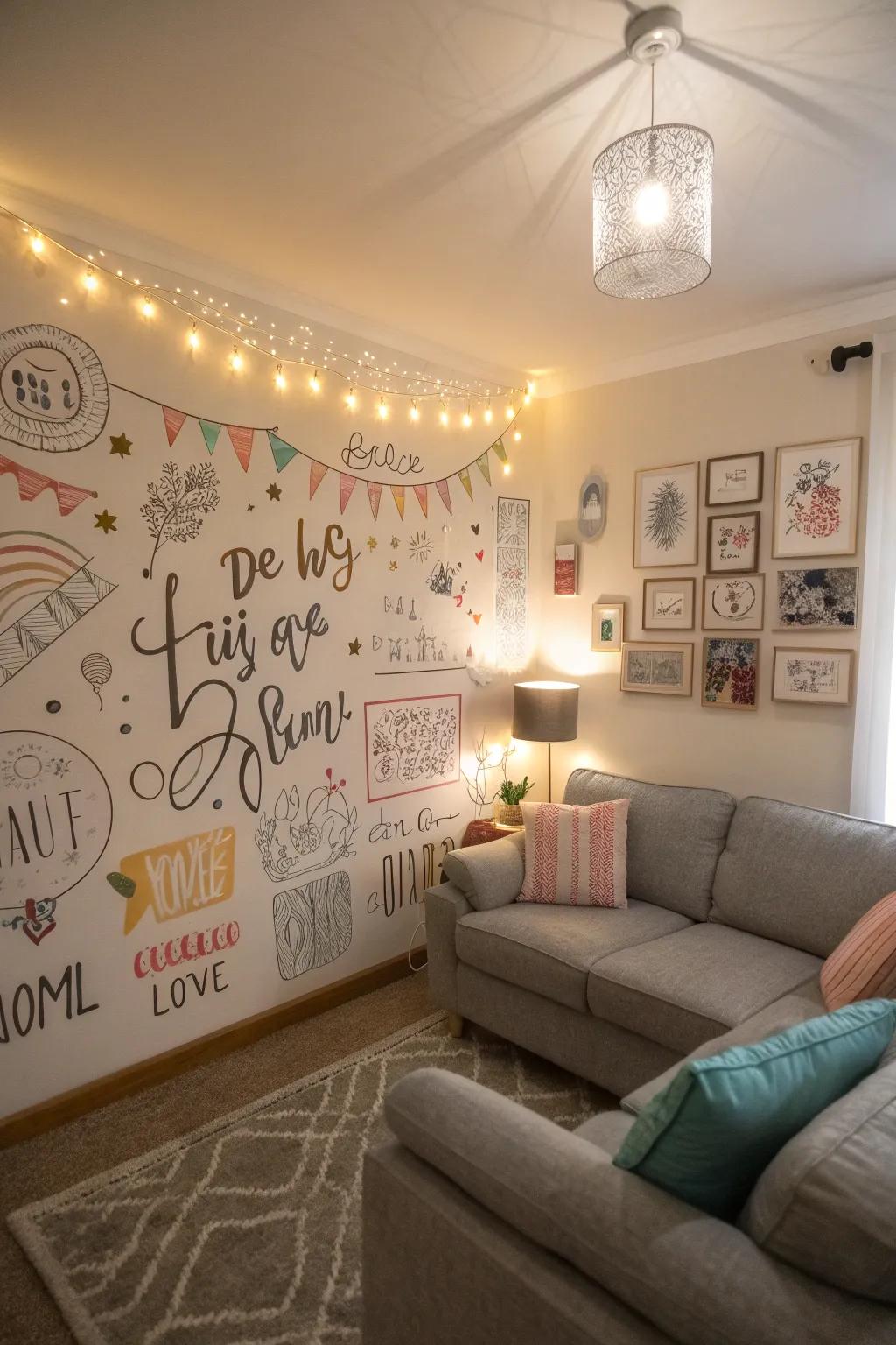 Uplifting sayings add personality to a living room.