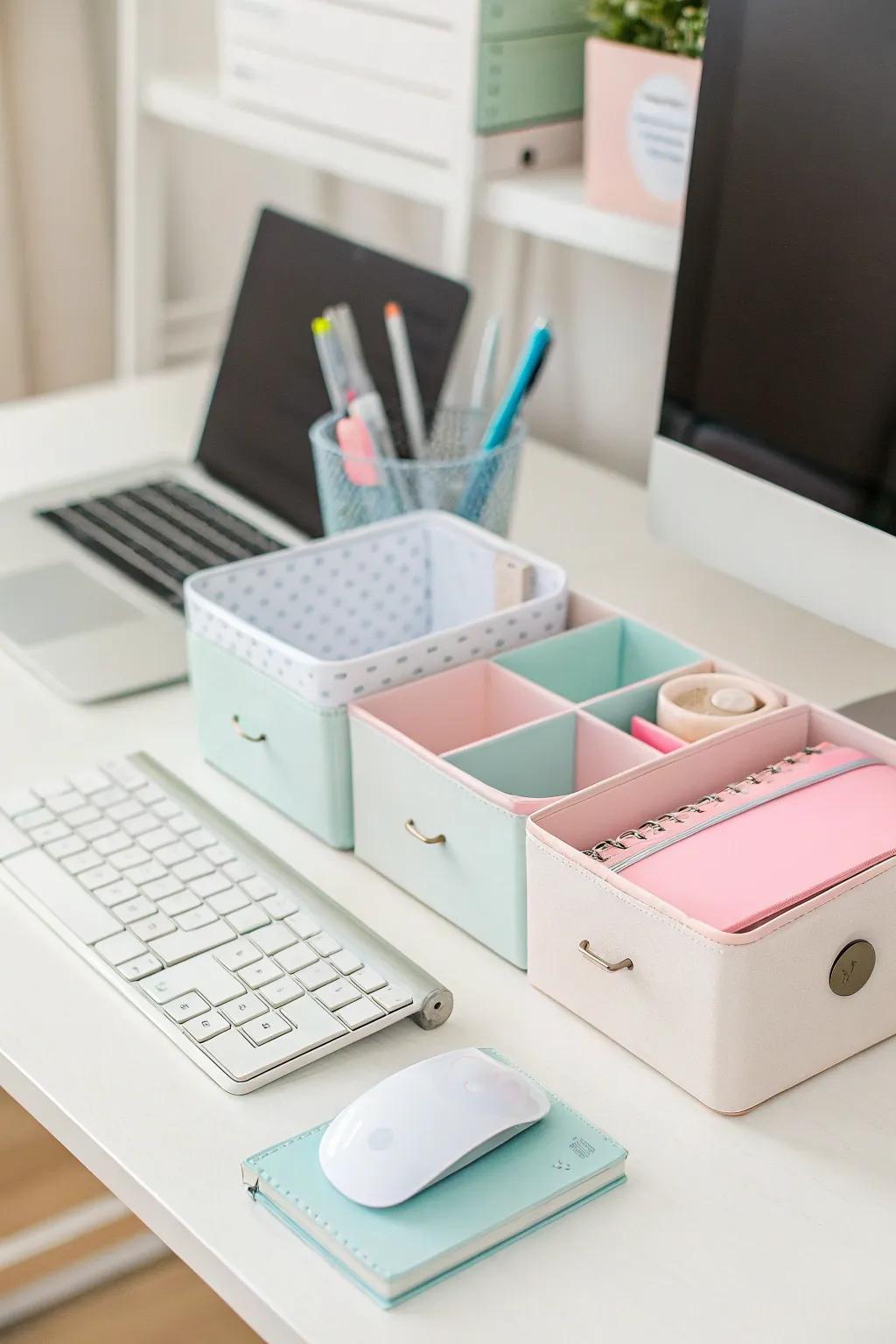 Chic organizers maintain a tidy and stylish PC setup.