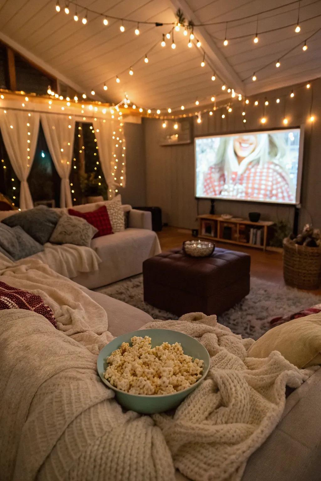 A snug arrangement for a sentimental cinematic evening within the abode.