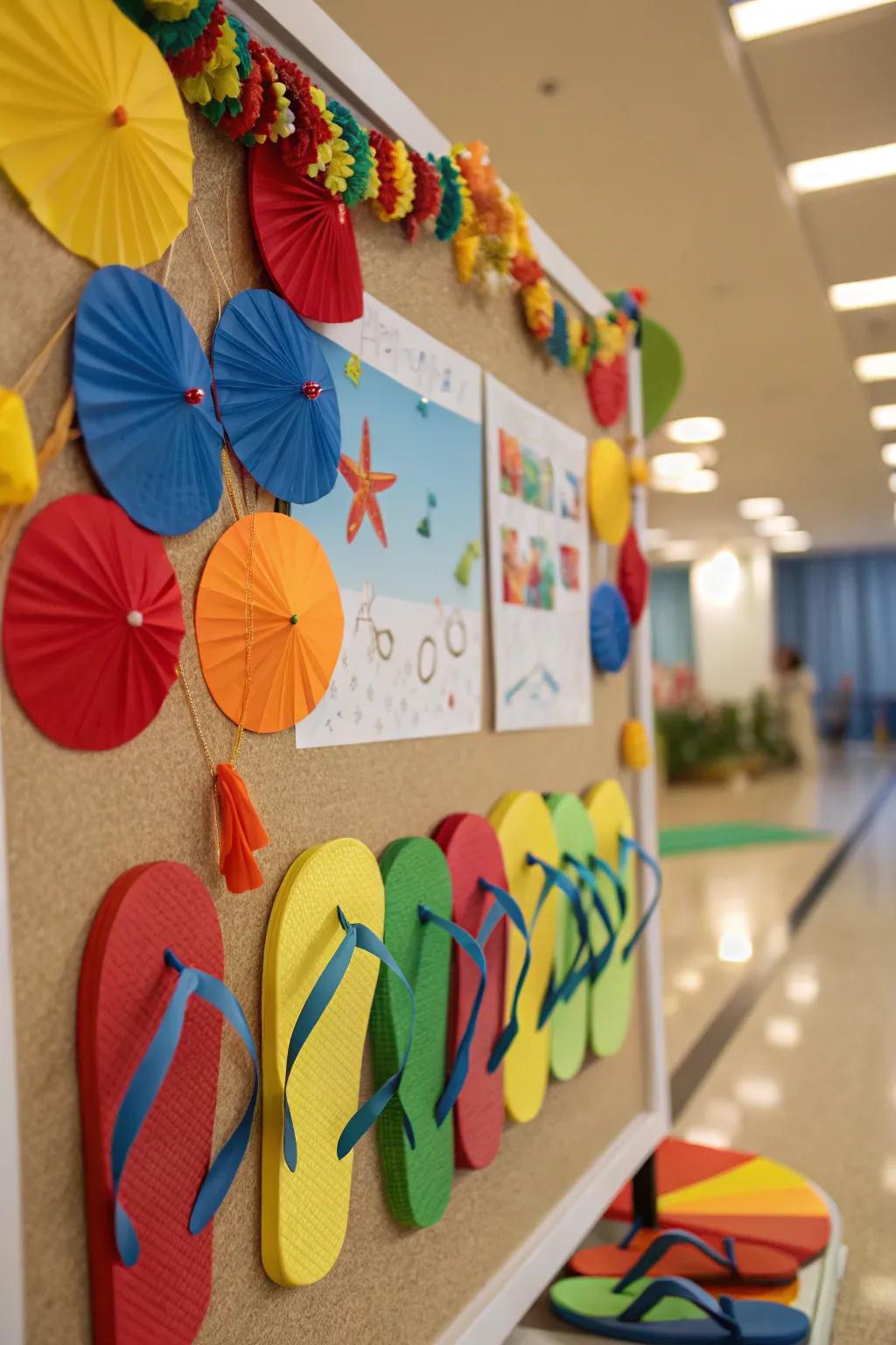 Sandal Capers bulletin board showcasing beach-inspired features.