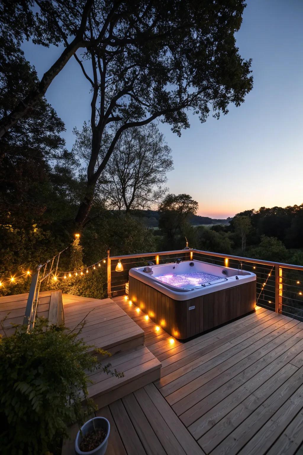 Eye-catching lights to improve the mood near the hot tub.
