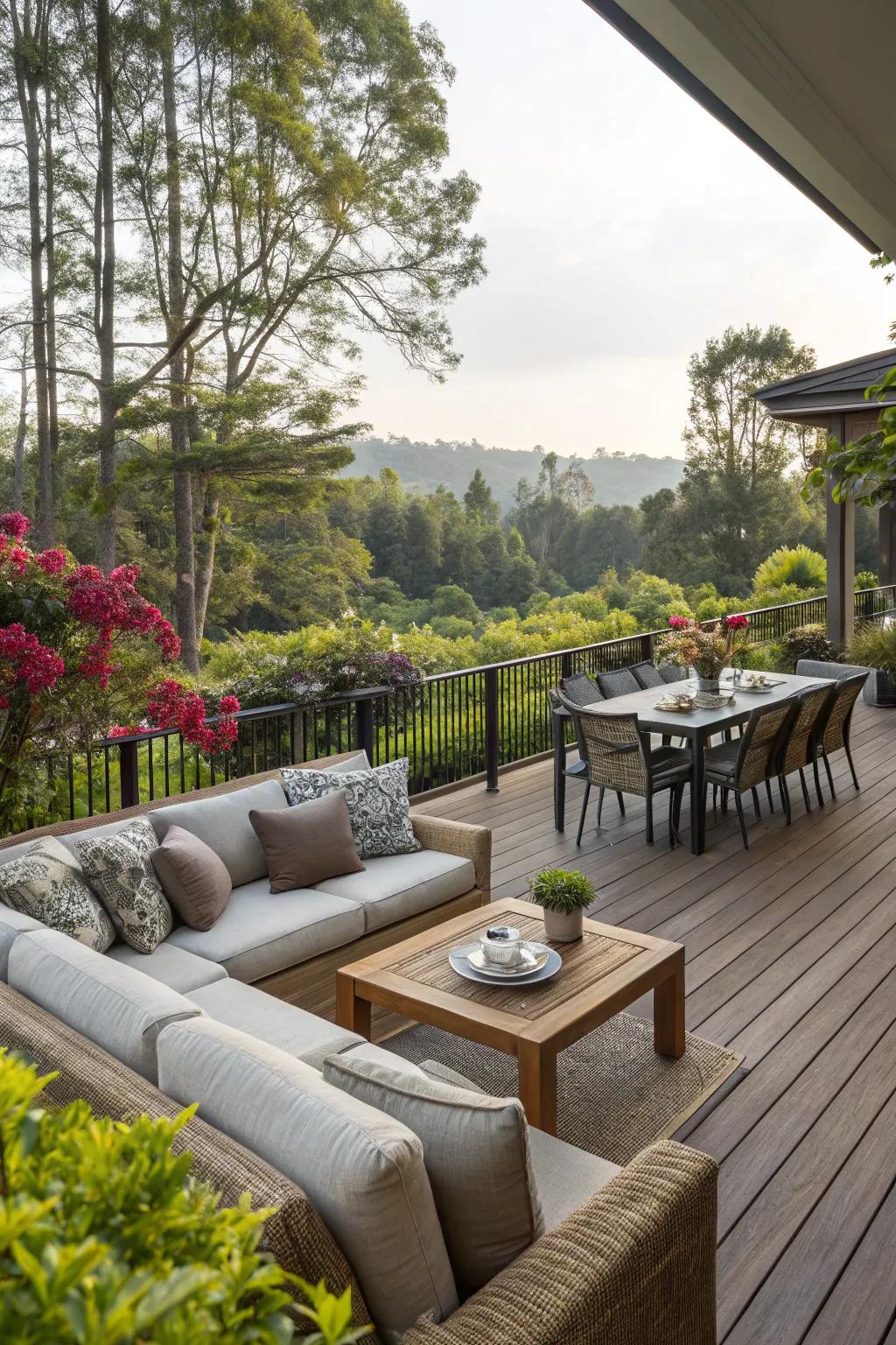 Comfortable furniture converts a deck into a welcoming sanctuary.
