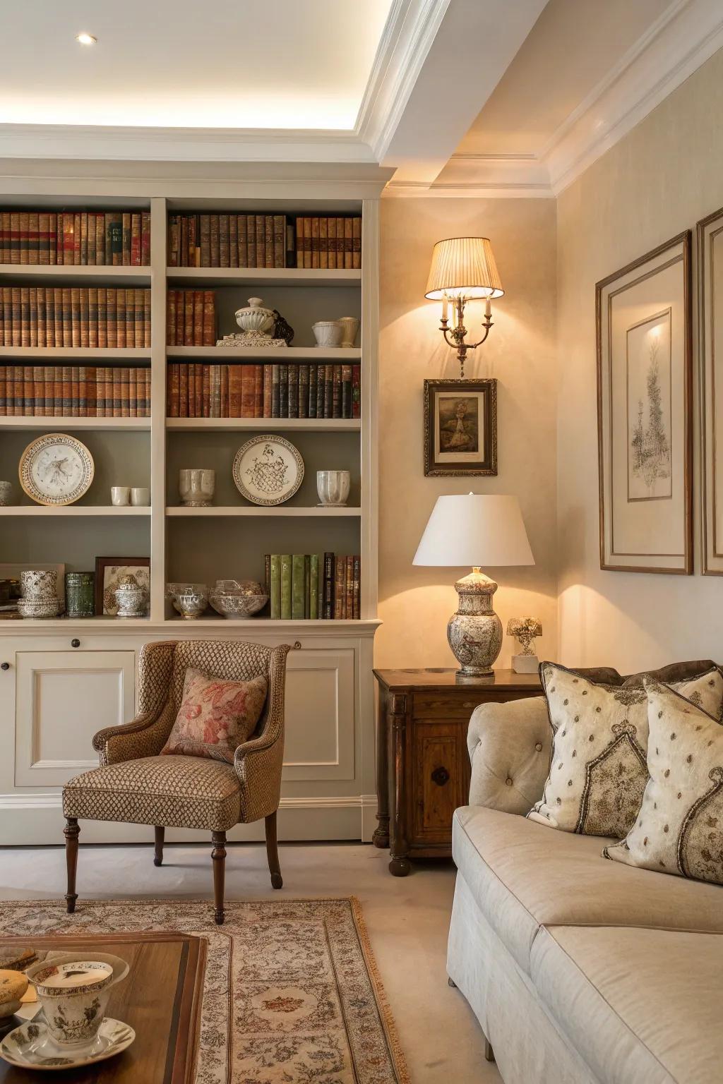 Displaying vintage treasures infuses rooms with character and allure.