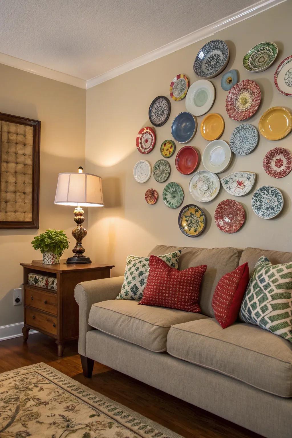 Plates matched with the room's color theme for a harmonious visual.