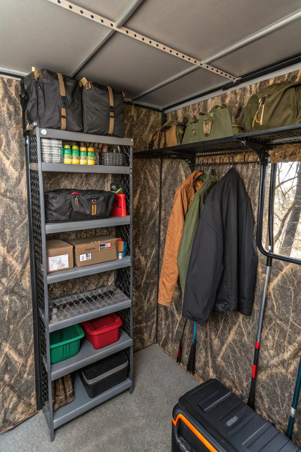 Vertical storage keeps your gear organized and accessible.