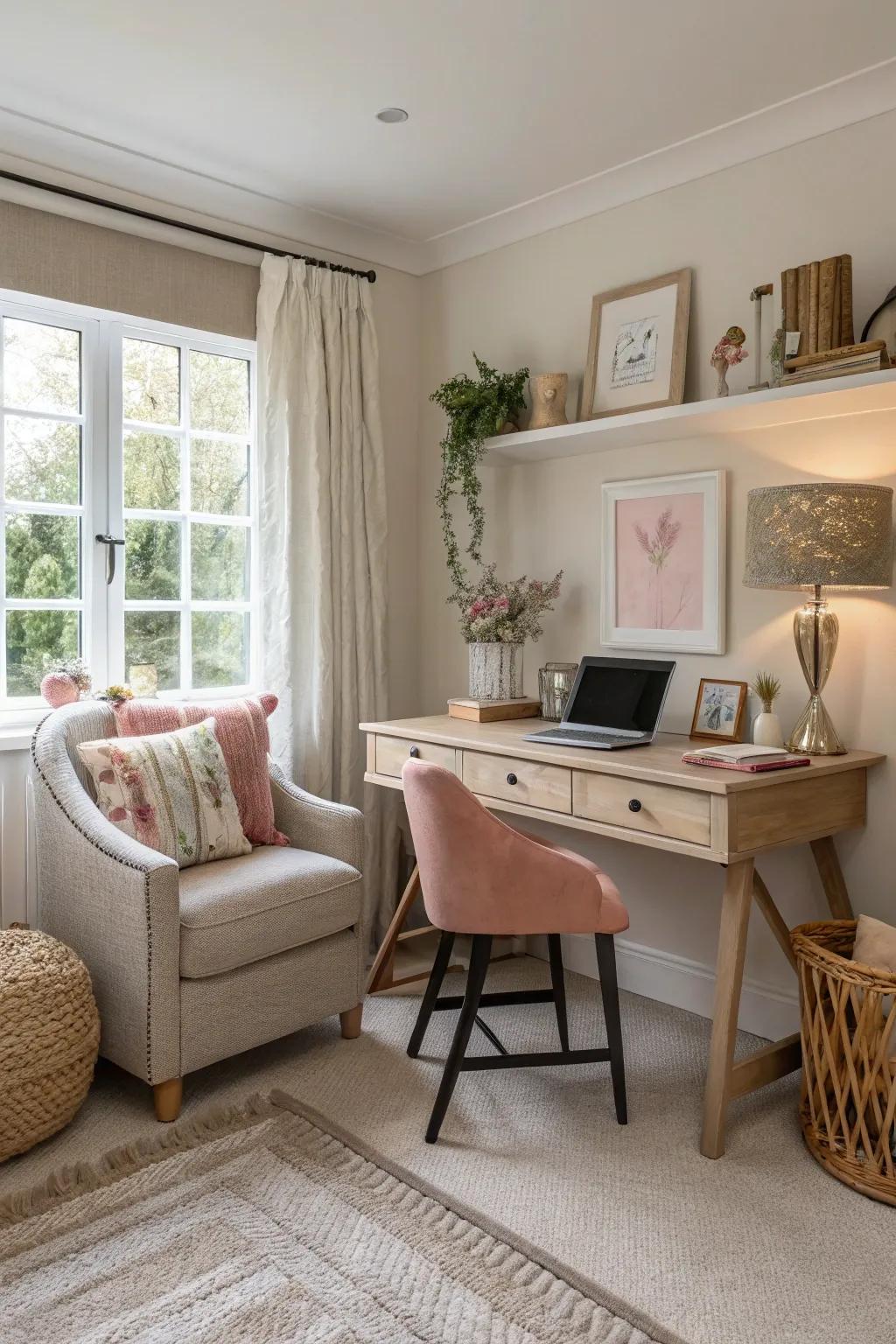 Harmonious integration ensures your workspace complements the living room decor.