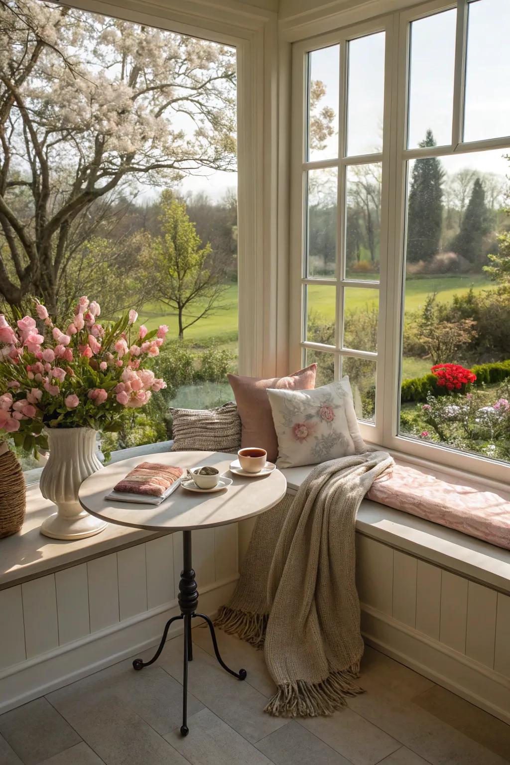 Window seating provides an idyllic dining setting.