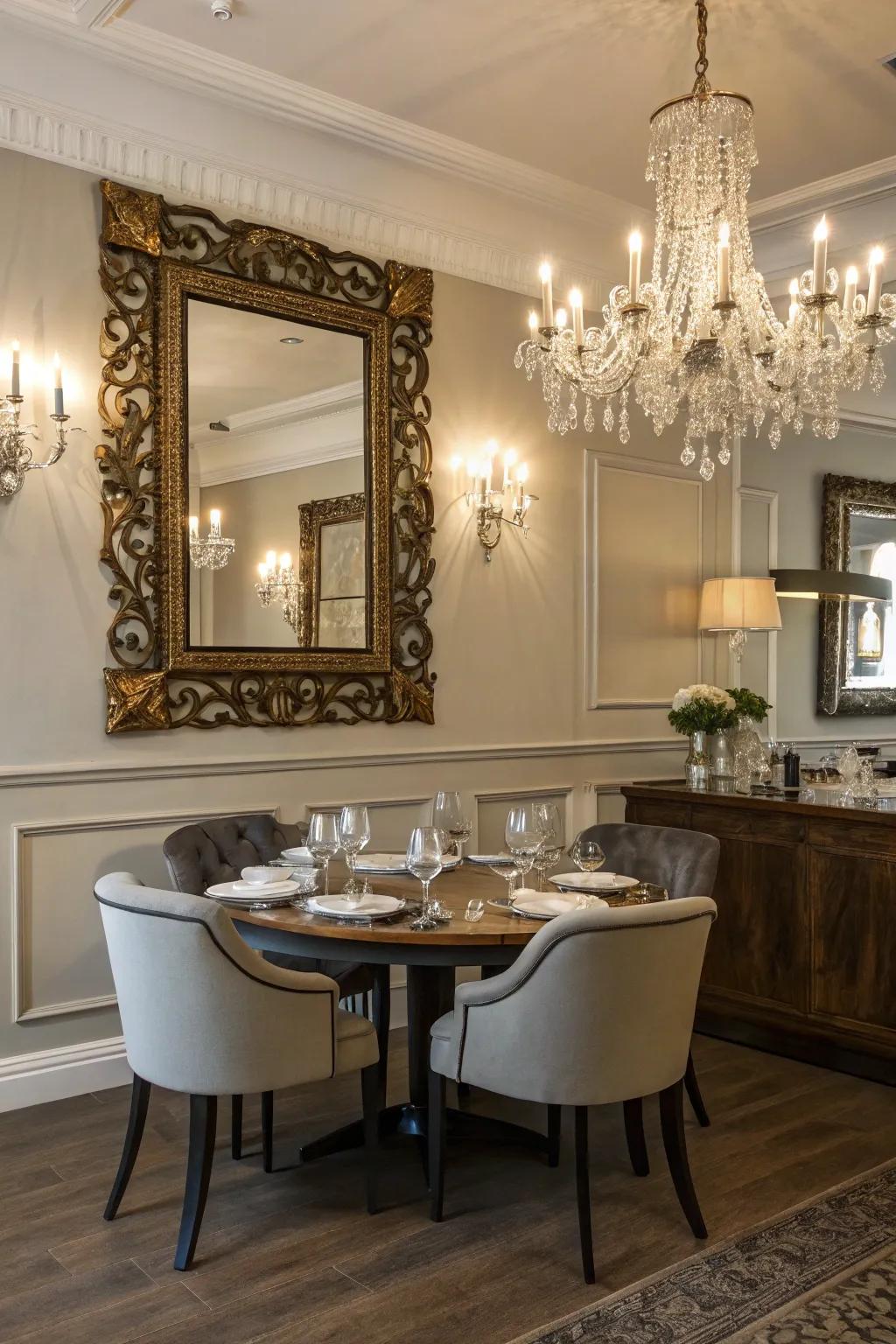 An ornamented border introduces a timeless flair to contemporary decor.