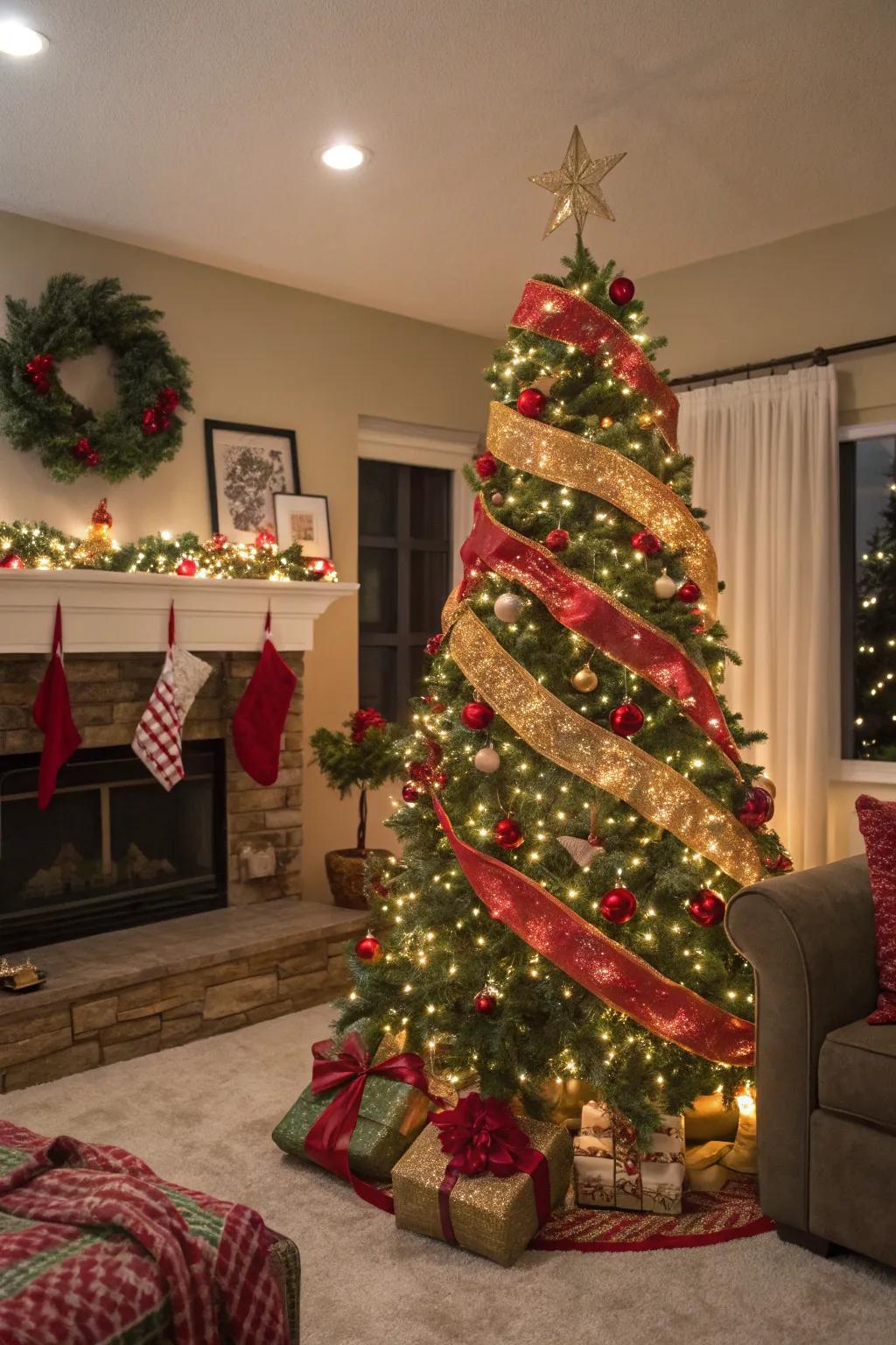 Striking sophistication with ribbon cascades.