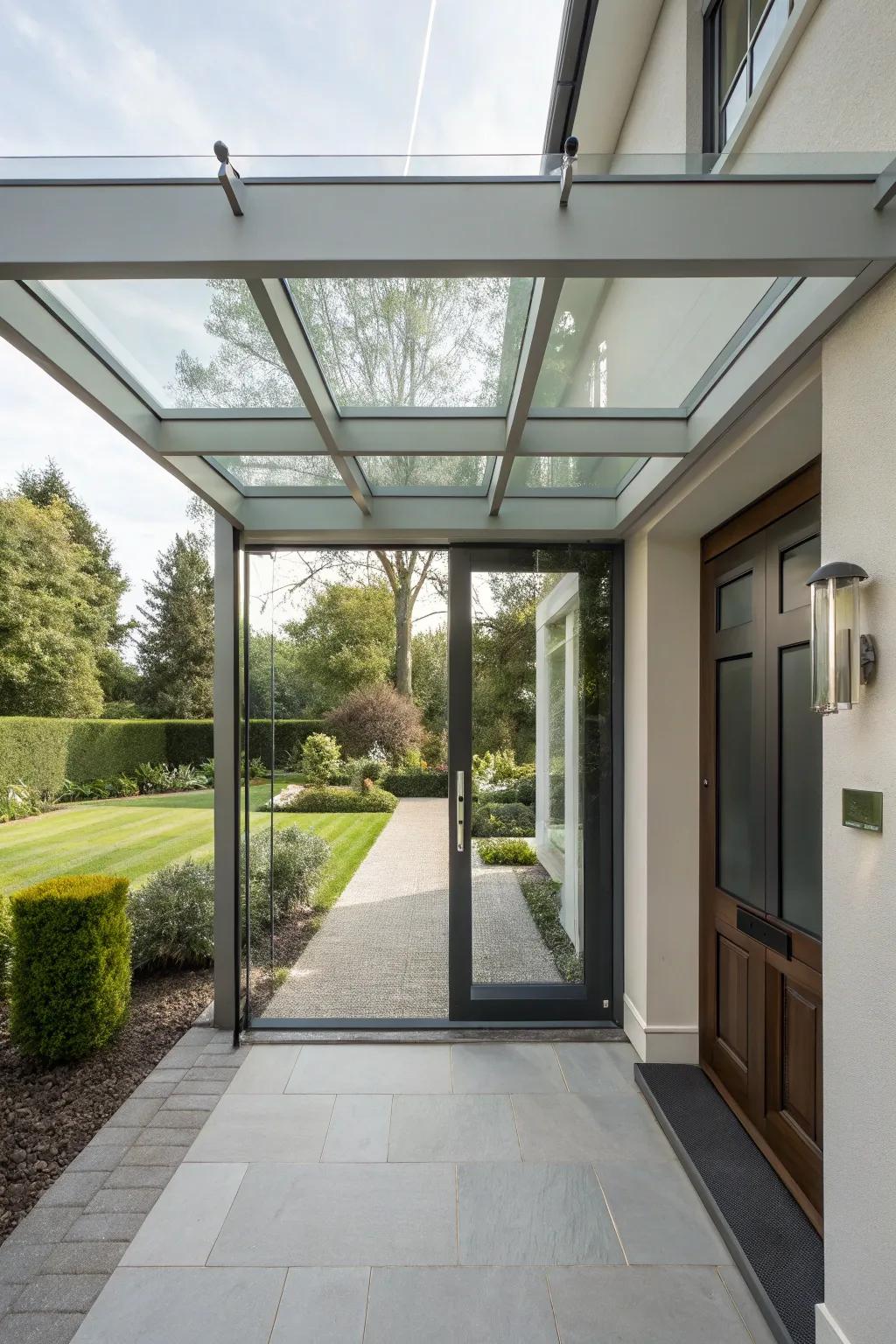 An elegant crystal canopy that welcomes light while affording shelter.