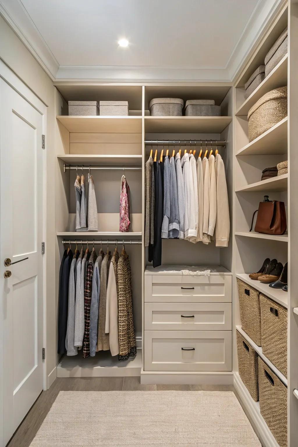 Muted tones for a serene and expansive closet design.