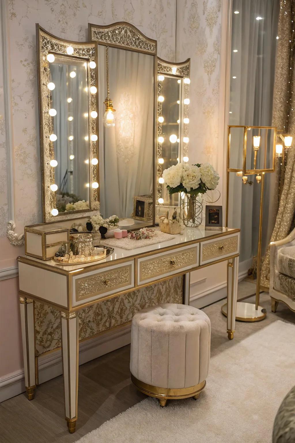 Craft a luxurious retreat with opulent vanity features.