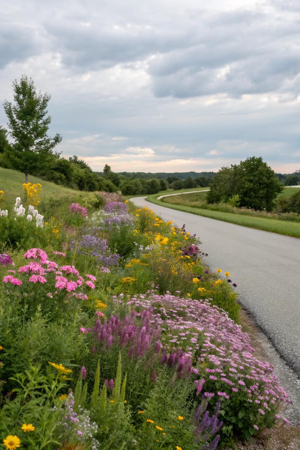 An untamed bloom sanctuary introduces a spontaneous allure to the driveway.