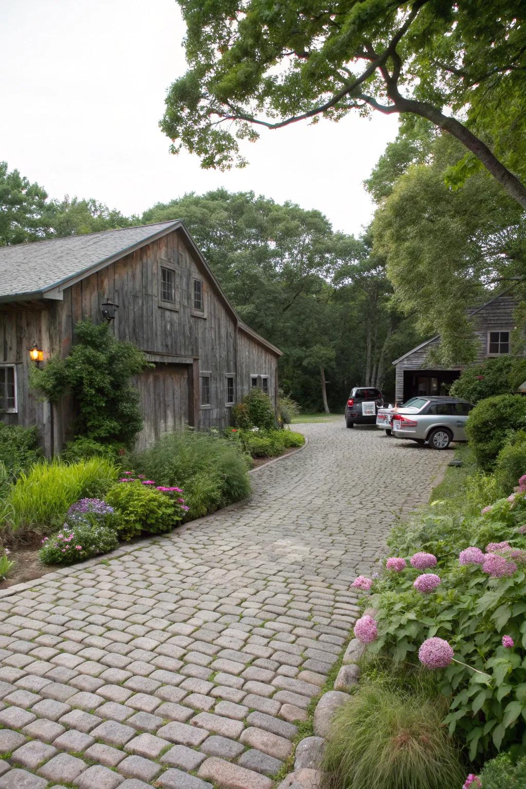 Cobblestones present rustic refinement for a countryside atmosphere.