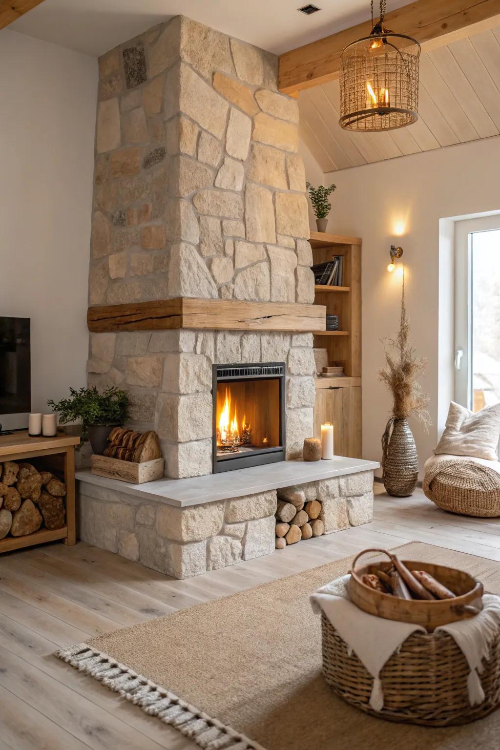 Enrich your space with the depth and texture of enduring stone elements. #EarthTones #CozyLiving