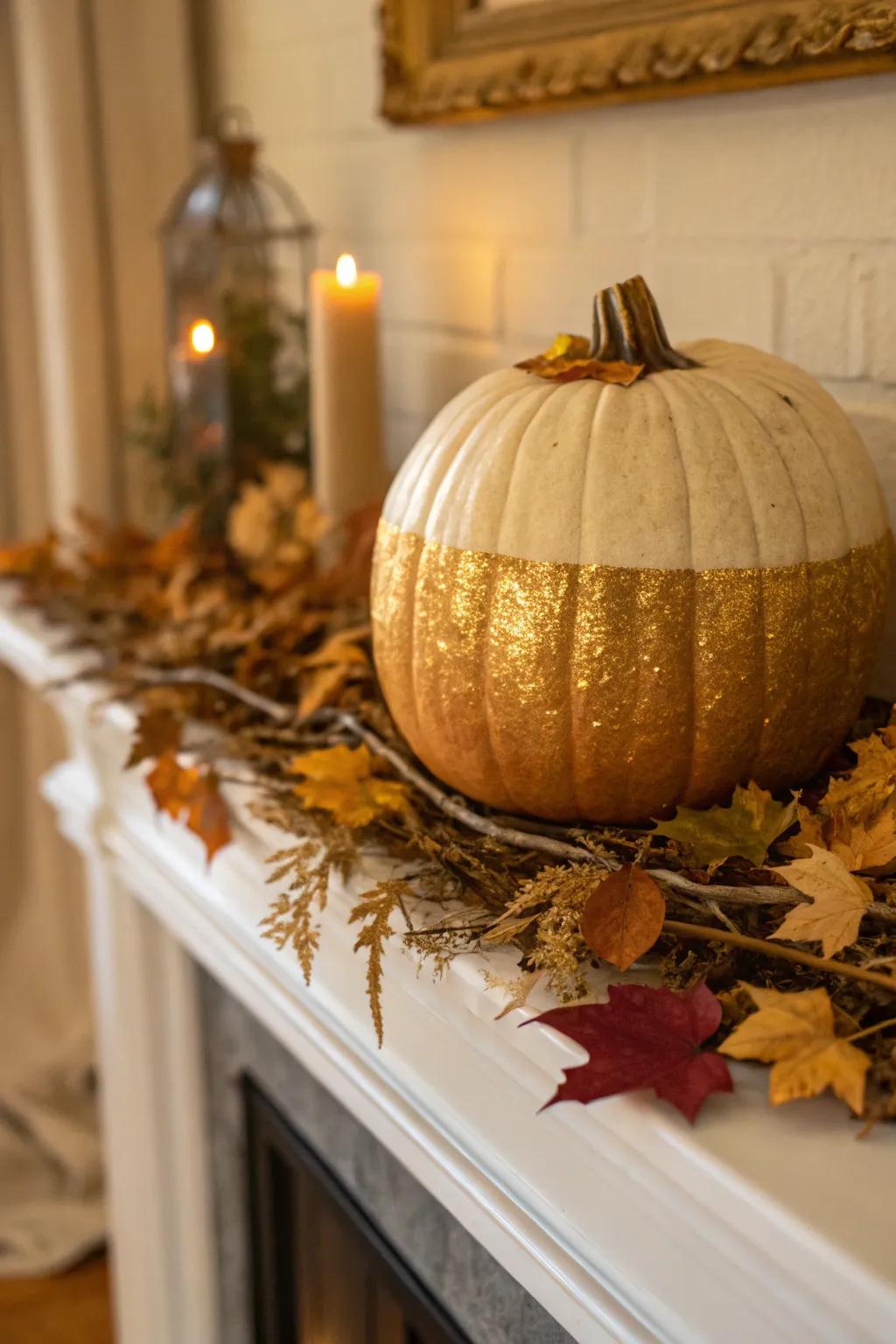 This gold-immersed pumpkin enriches any Halloween environment with an element of opulence.