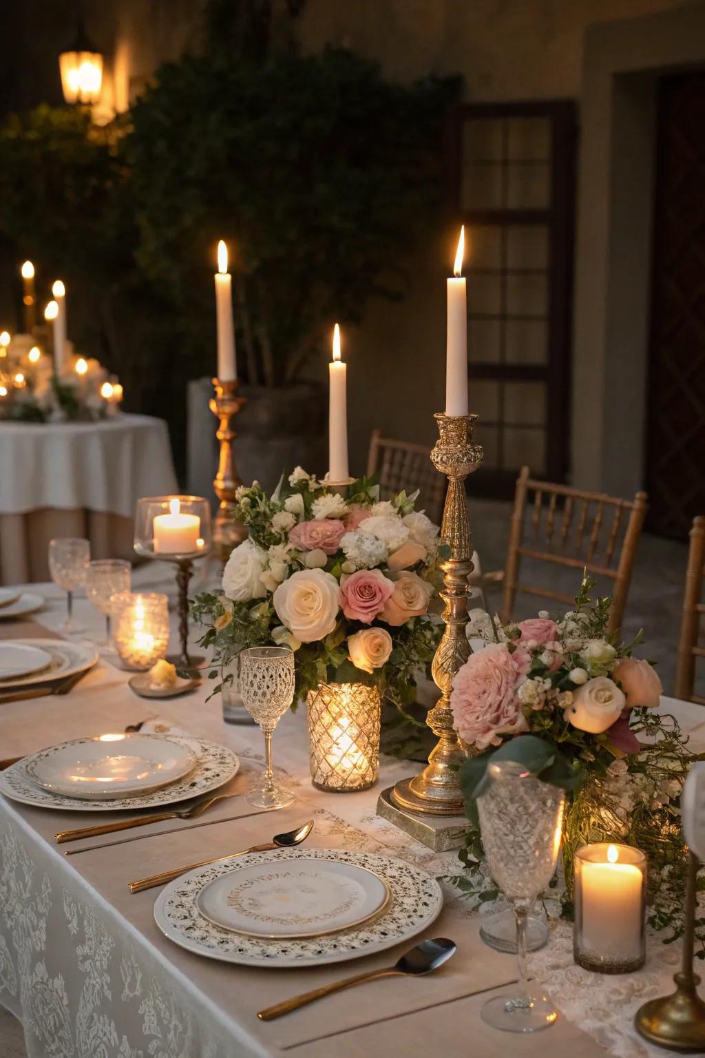 A candle illumination mood crafts a charming atmosphere.