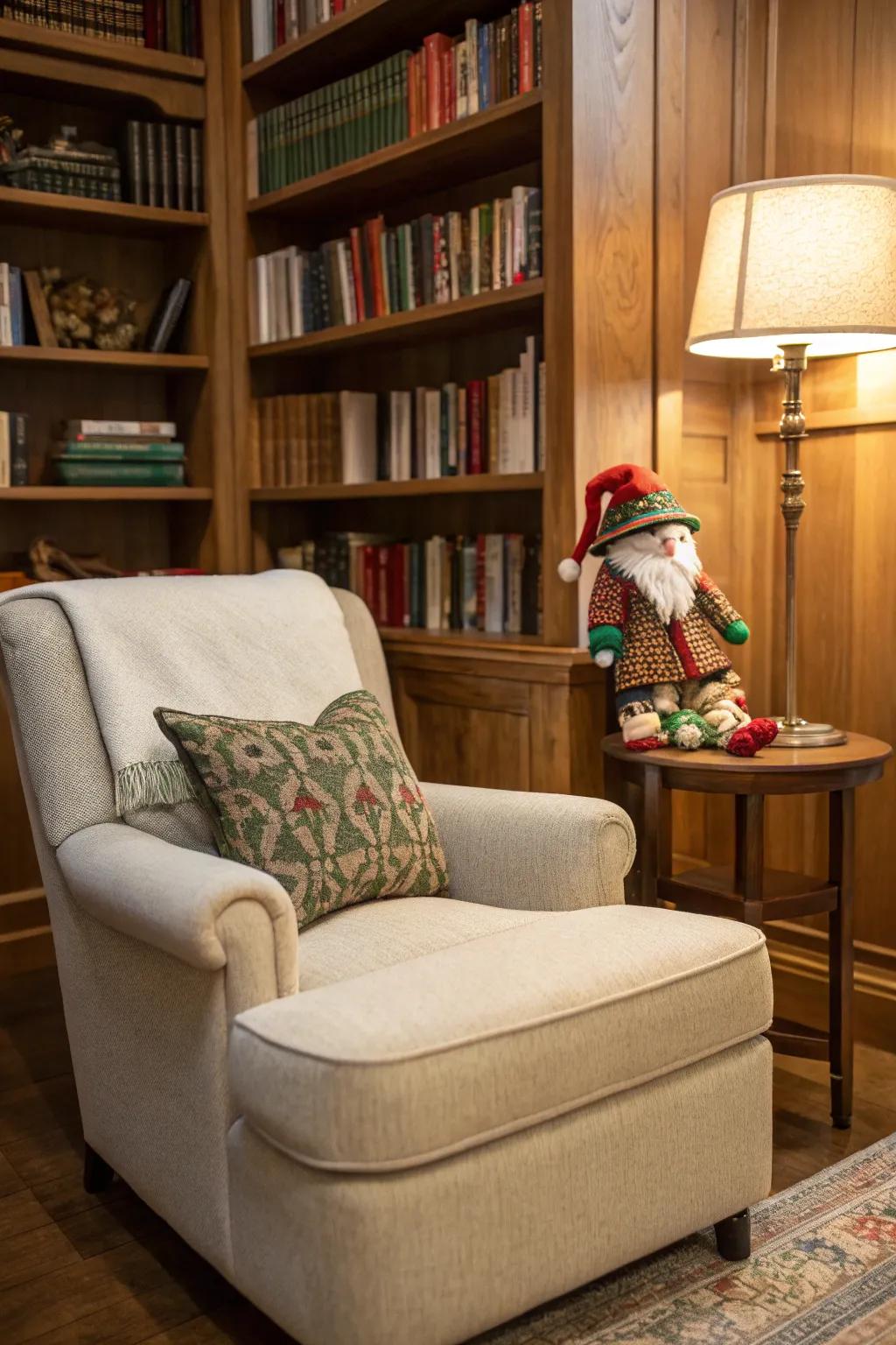 Create an inviting reading nook for your elf to relish holiday stories.