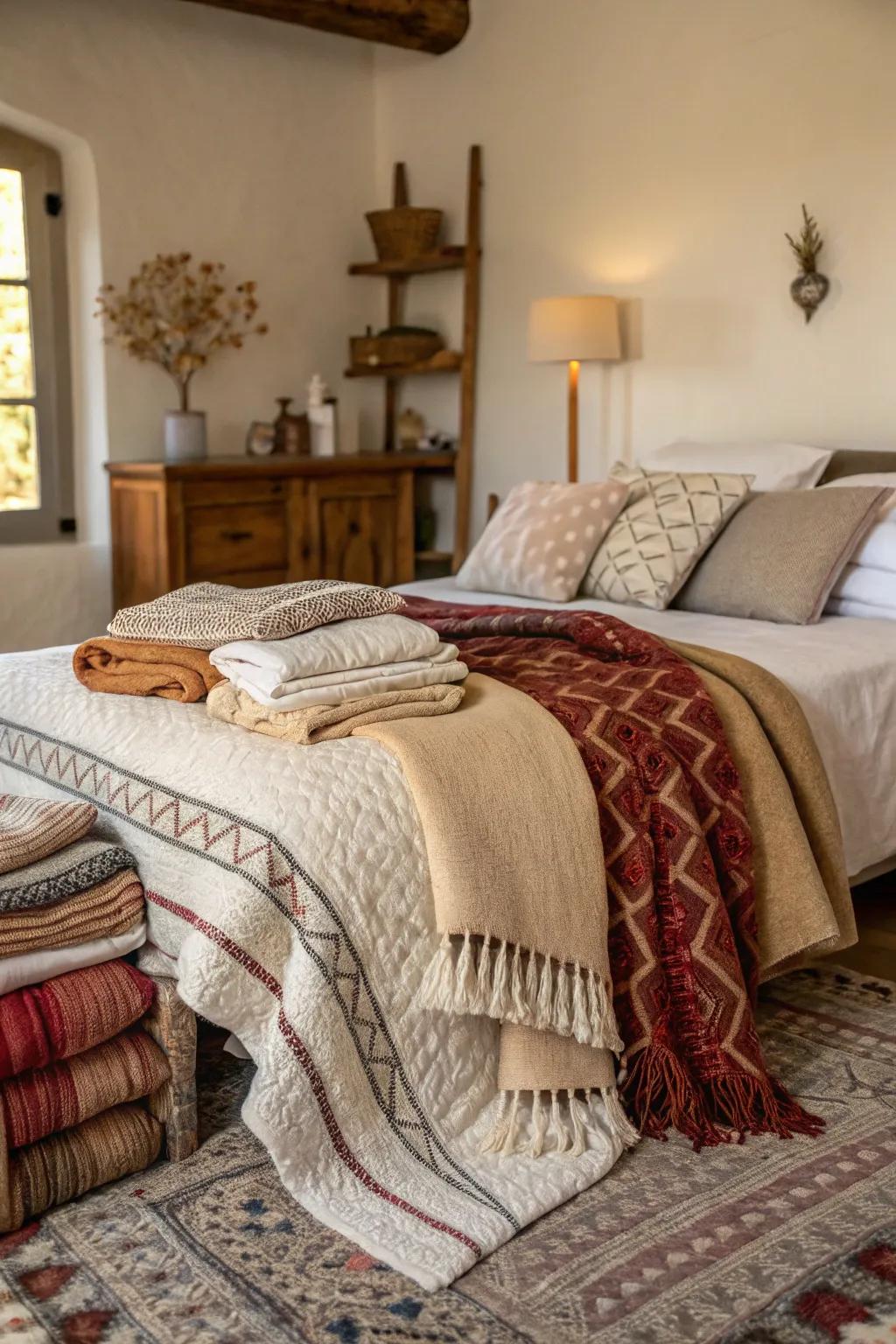 Layered finishes encourage tranquility alongside comfort.