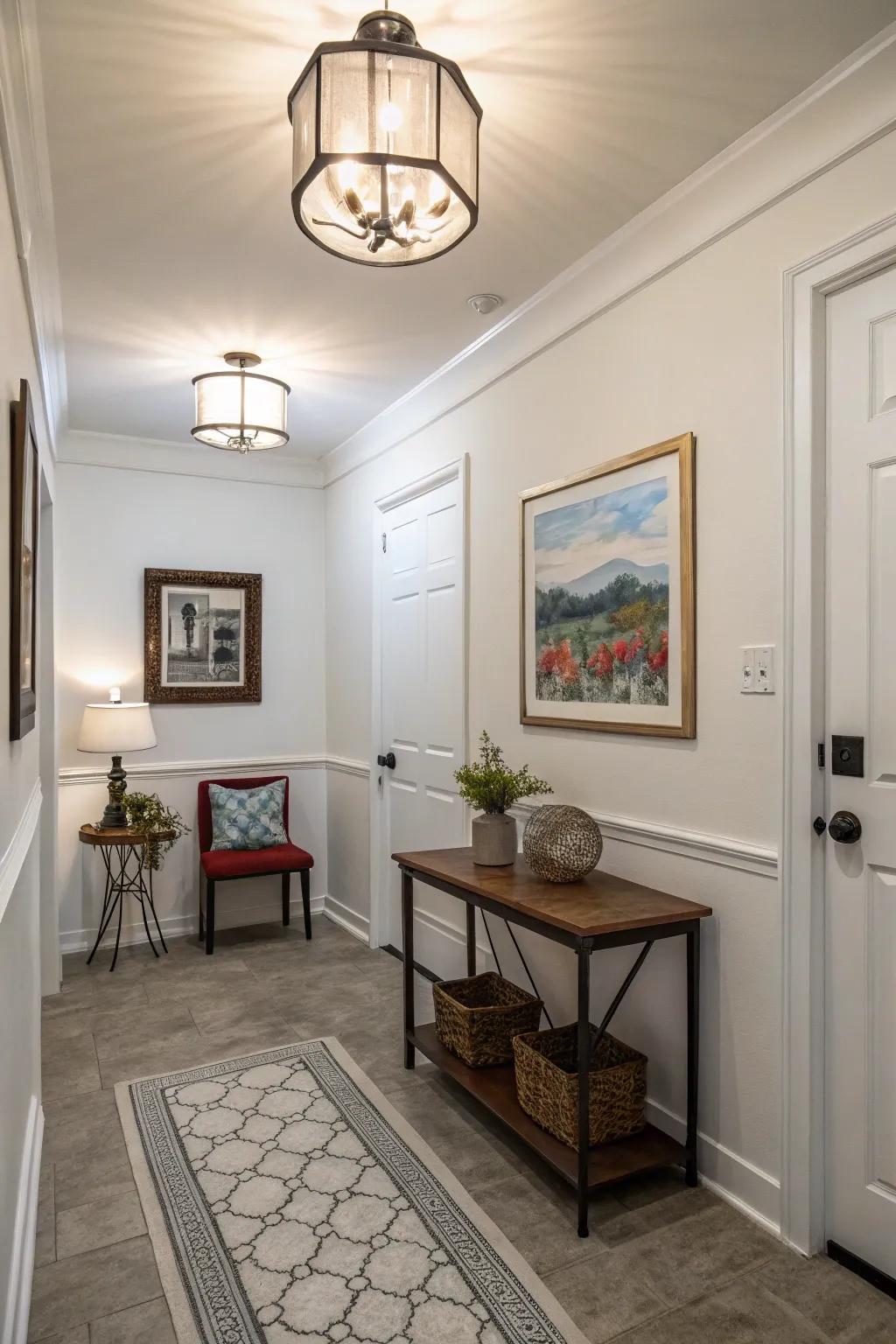 A flush mount light delivers ample illumination within this modestly sized entryway.