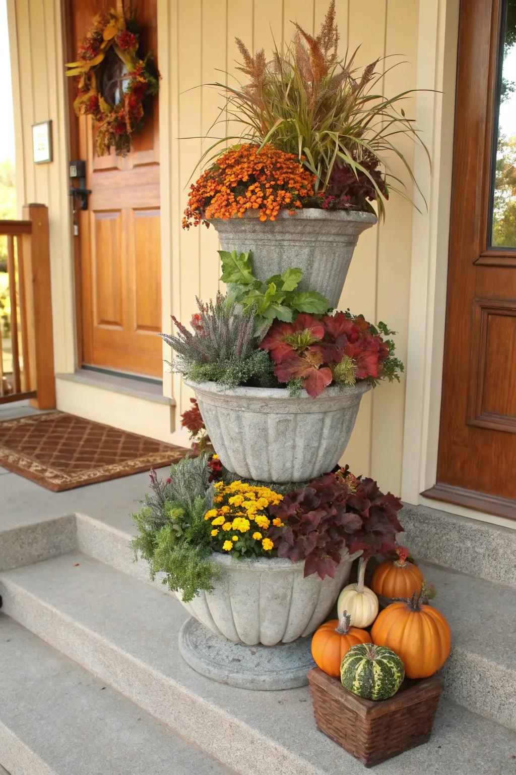 A multi-tiered display imparts depth and intrigue to your autumn aesthetic.