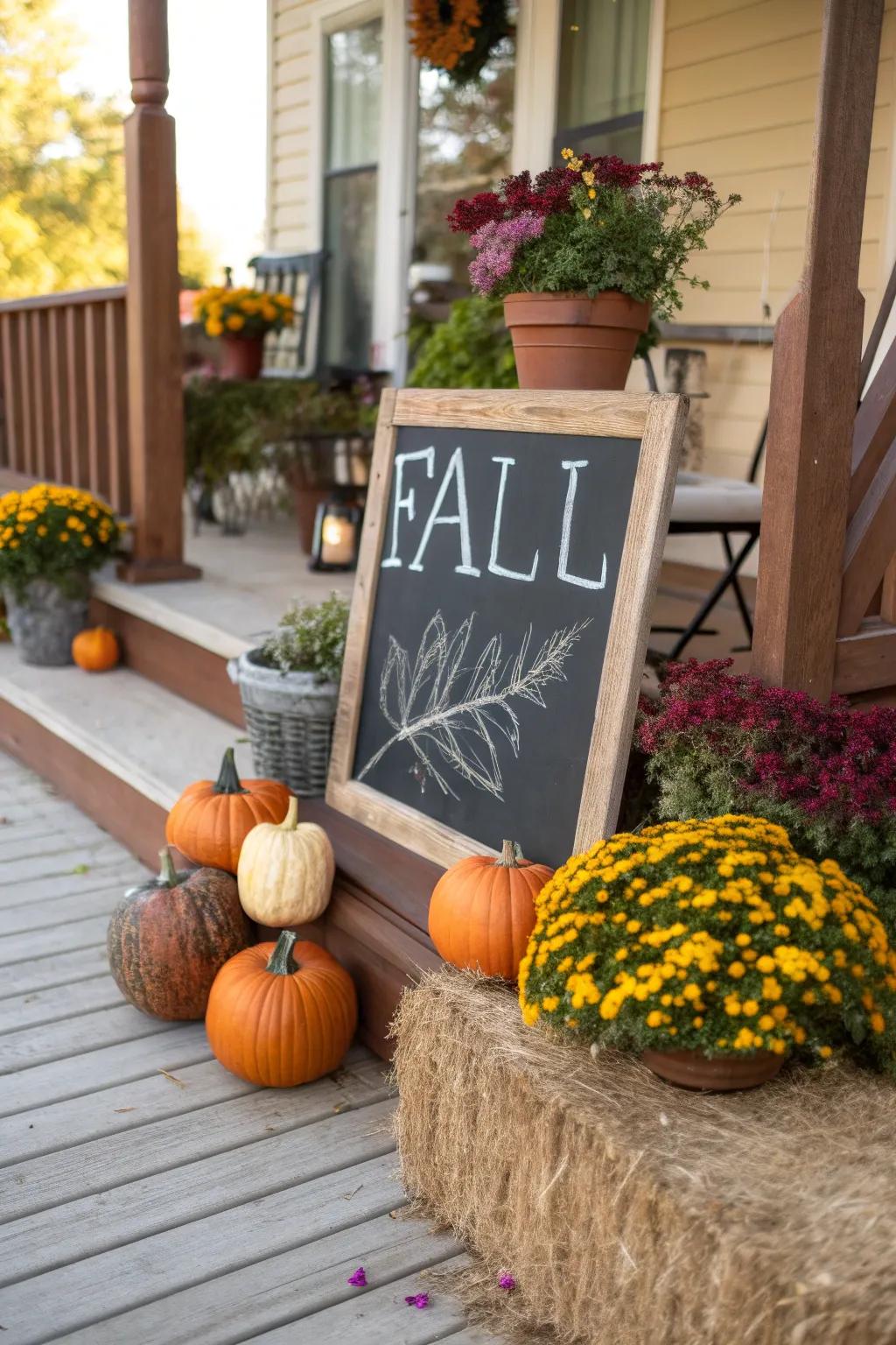 A slate display allowing personalized autumn greetings.