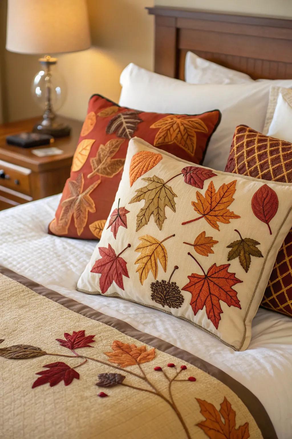 Decorative cushions add a touch of autumn flair.