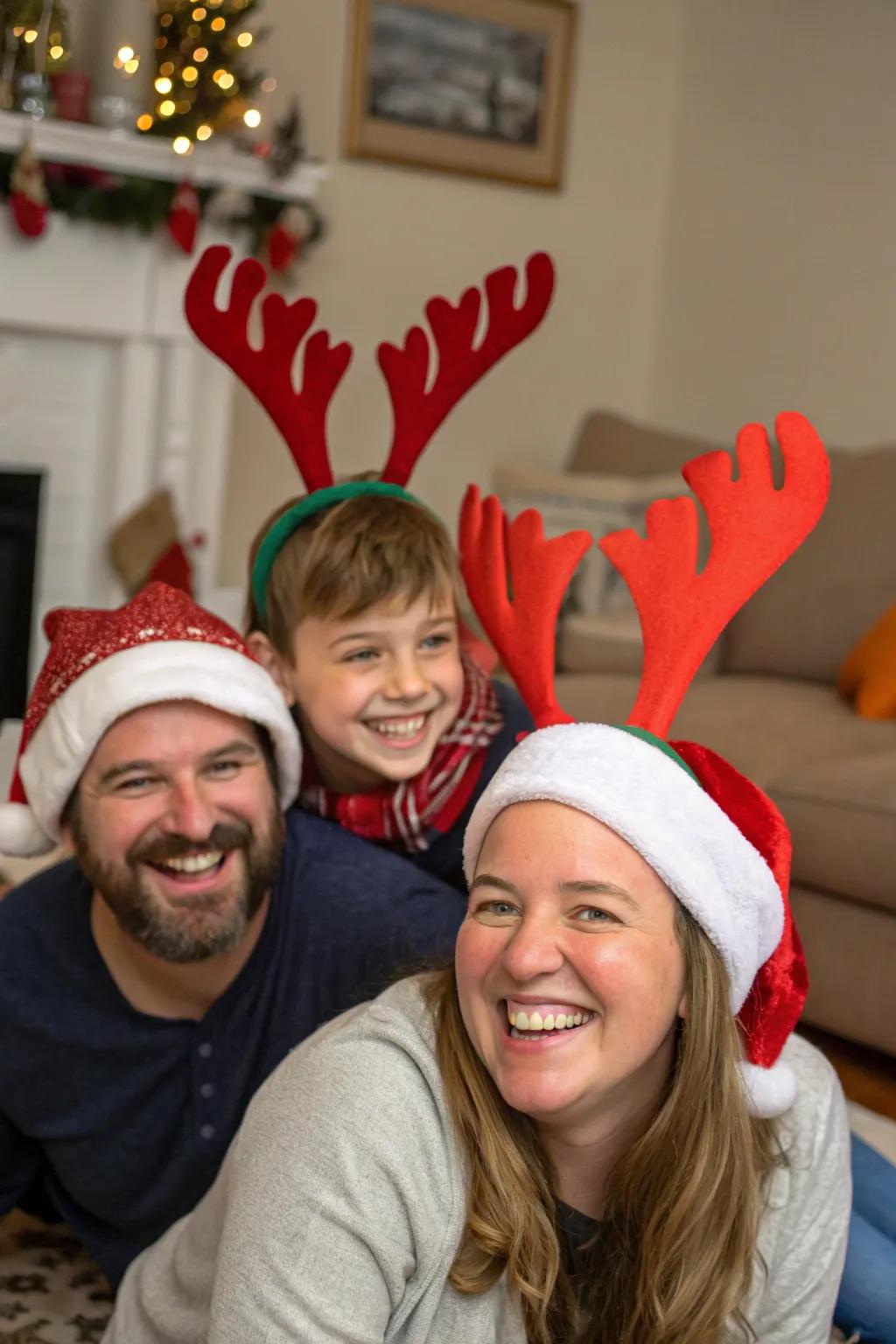 Introduce a dash of holiday spirit with playful Santa hats and reindeer antlers.