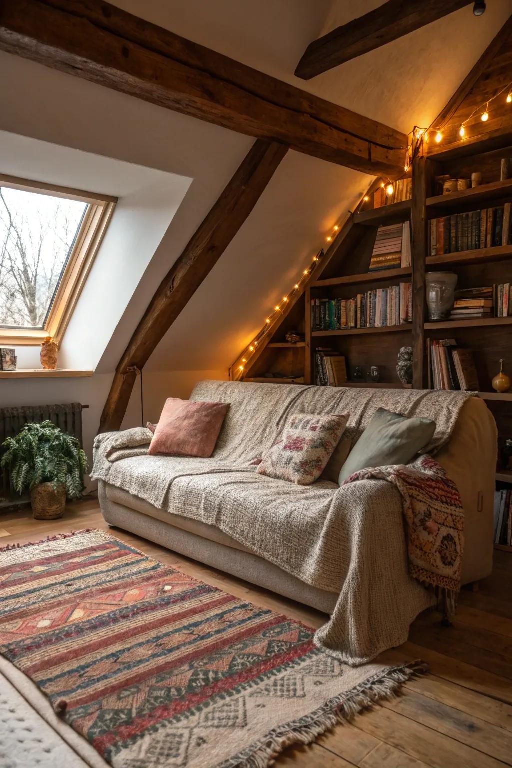 A secluded attic lounge designed for ultimate relaxation.