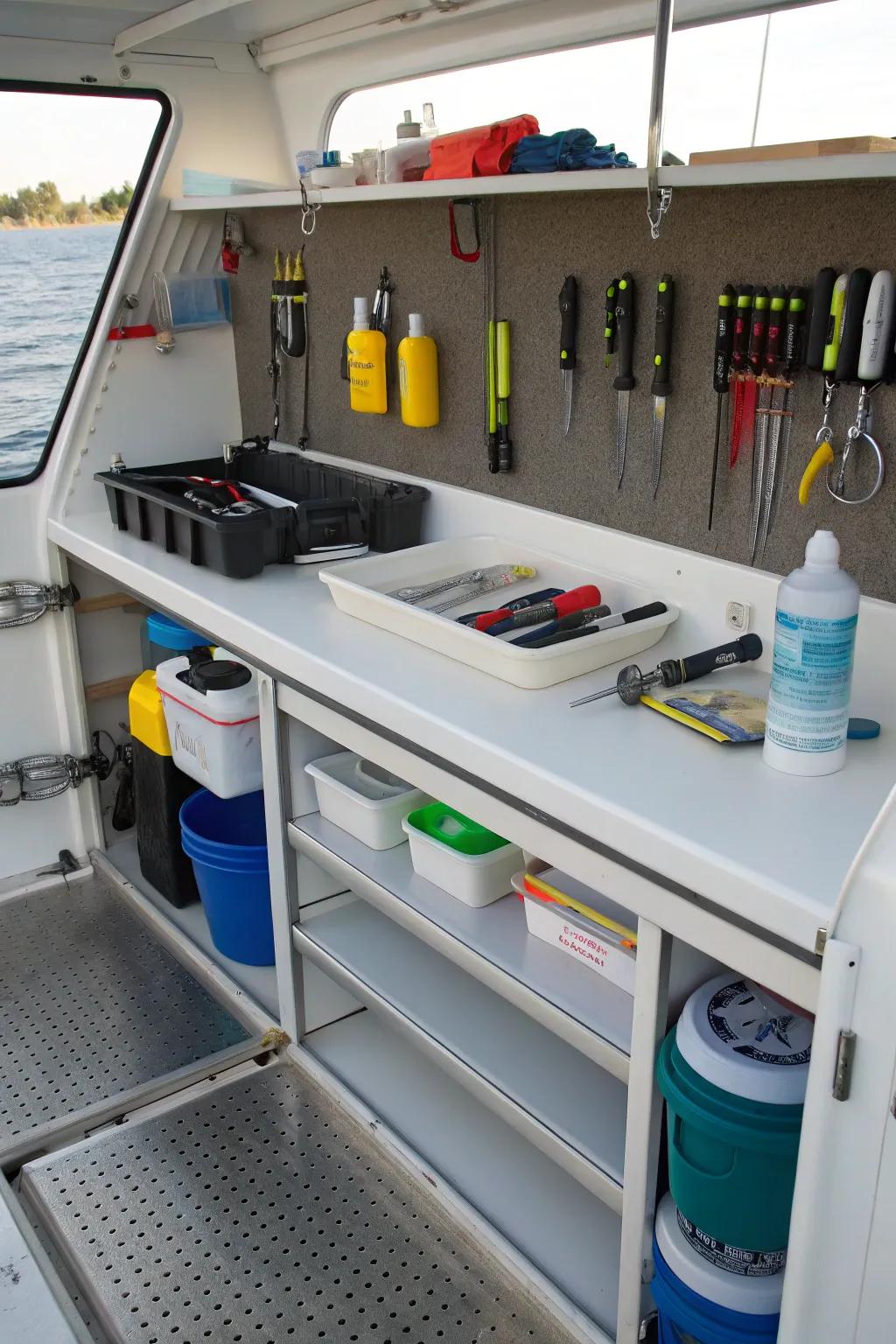 Keep all your cleaning necessities organized using built-in shelves.