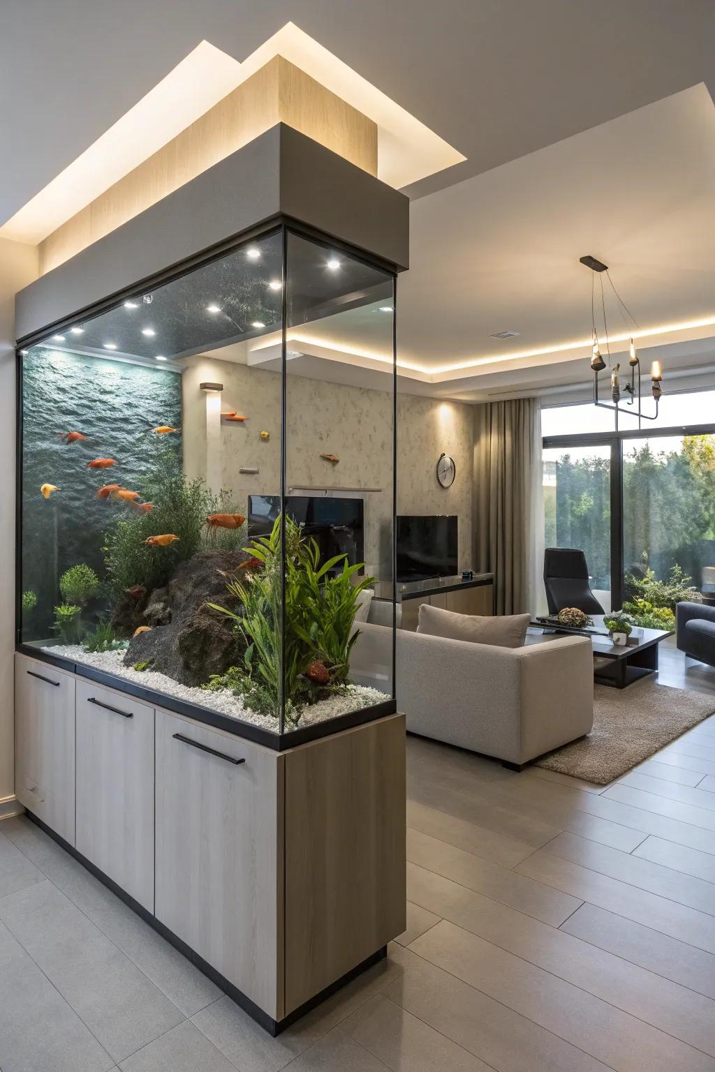 An innovative corner aquarium arrangement